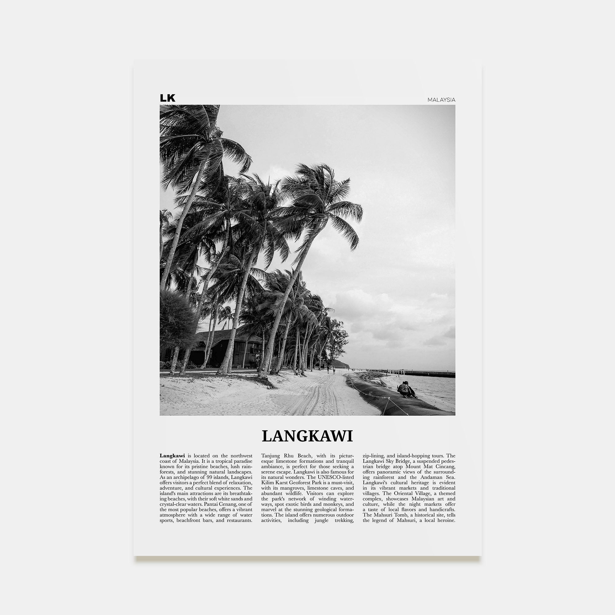 Langkawi Travel B&W Poster