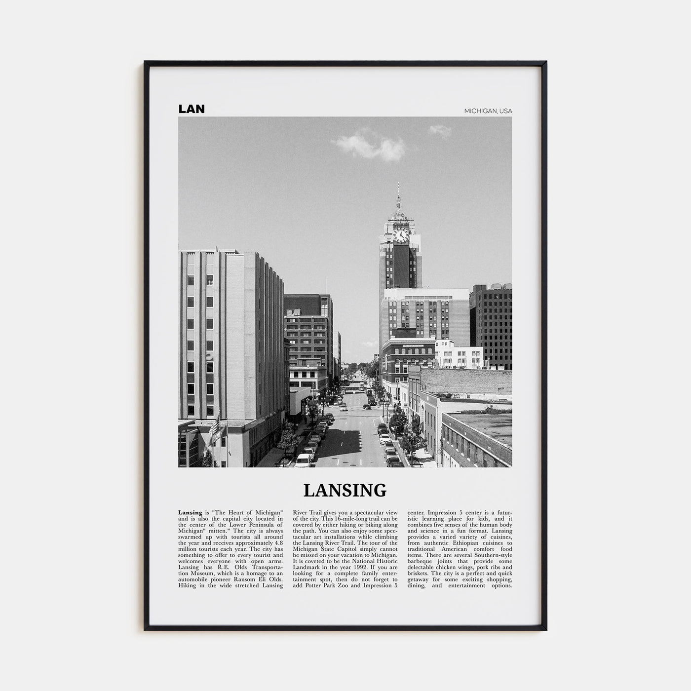 Lansing Travel B&W Poster