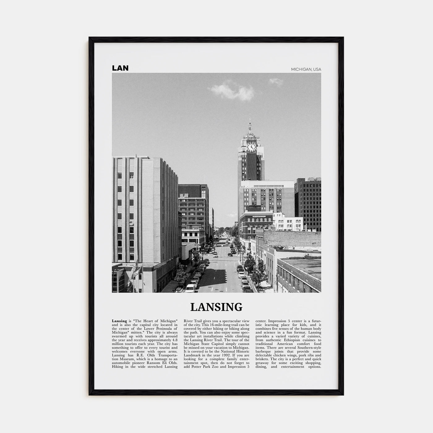 Lansing Travel B&W Poster