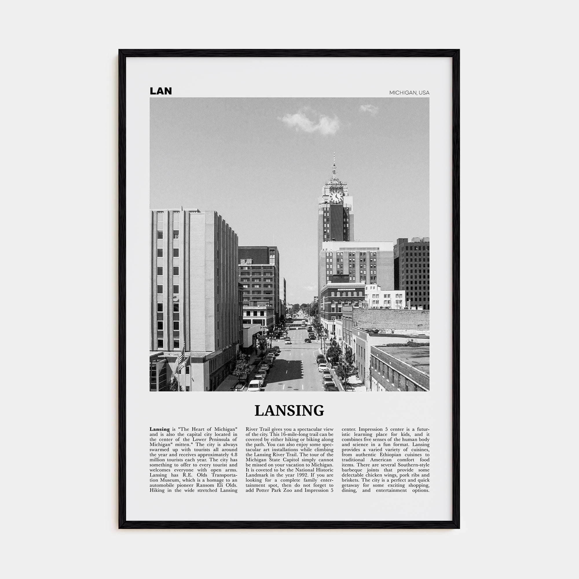 Lansing Travel B&W Poster