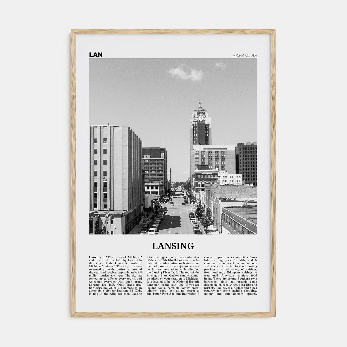 Lansing Travel B&W Poster