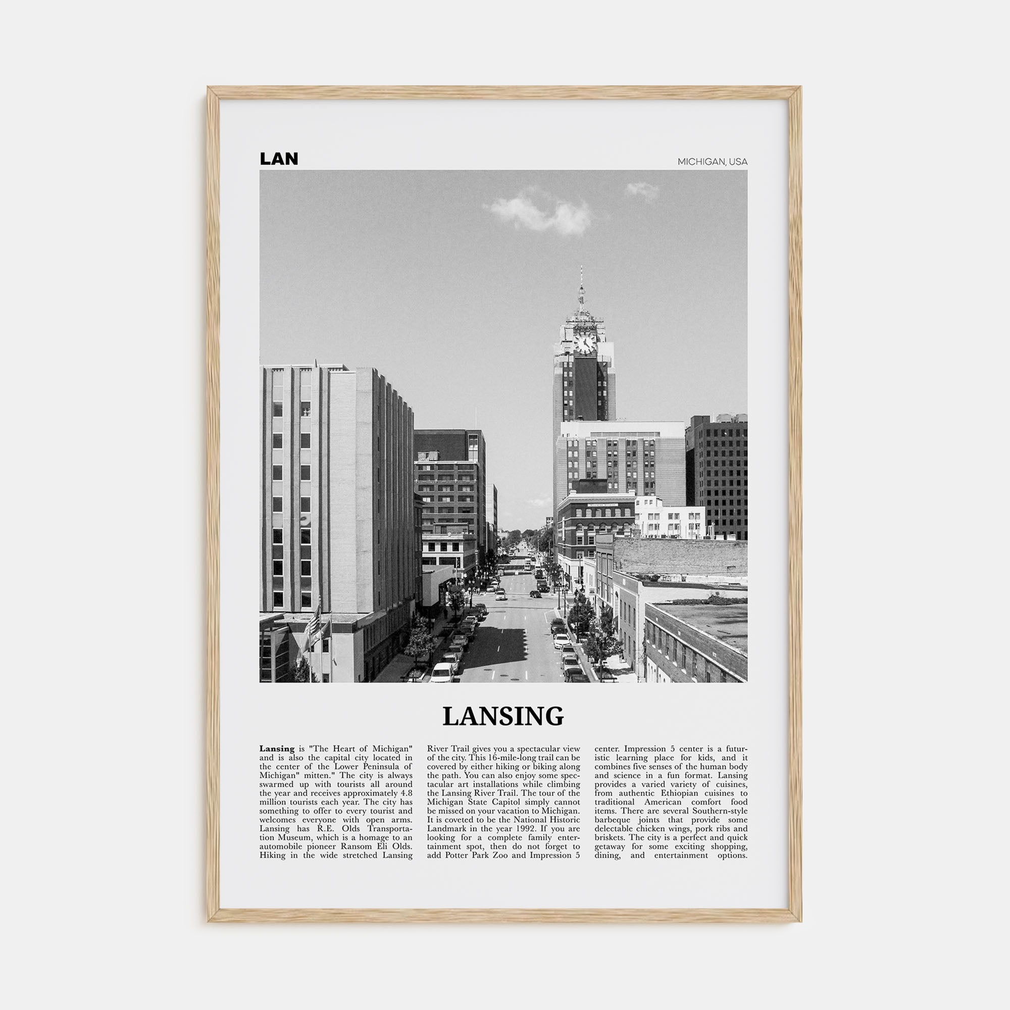 Lansing Travel B&W Poster
