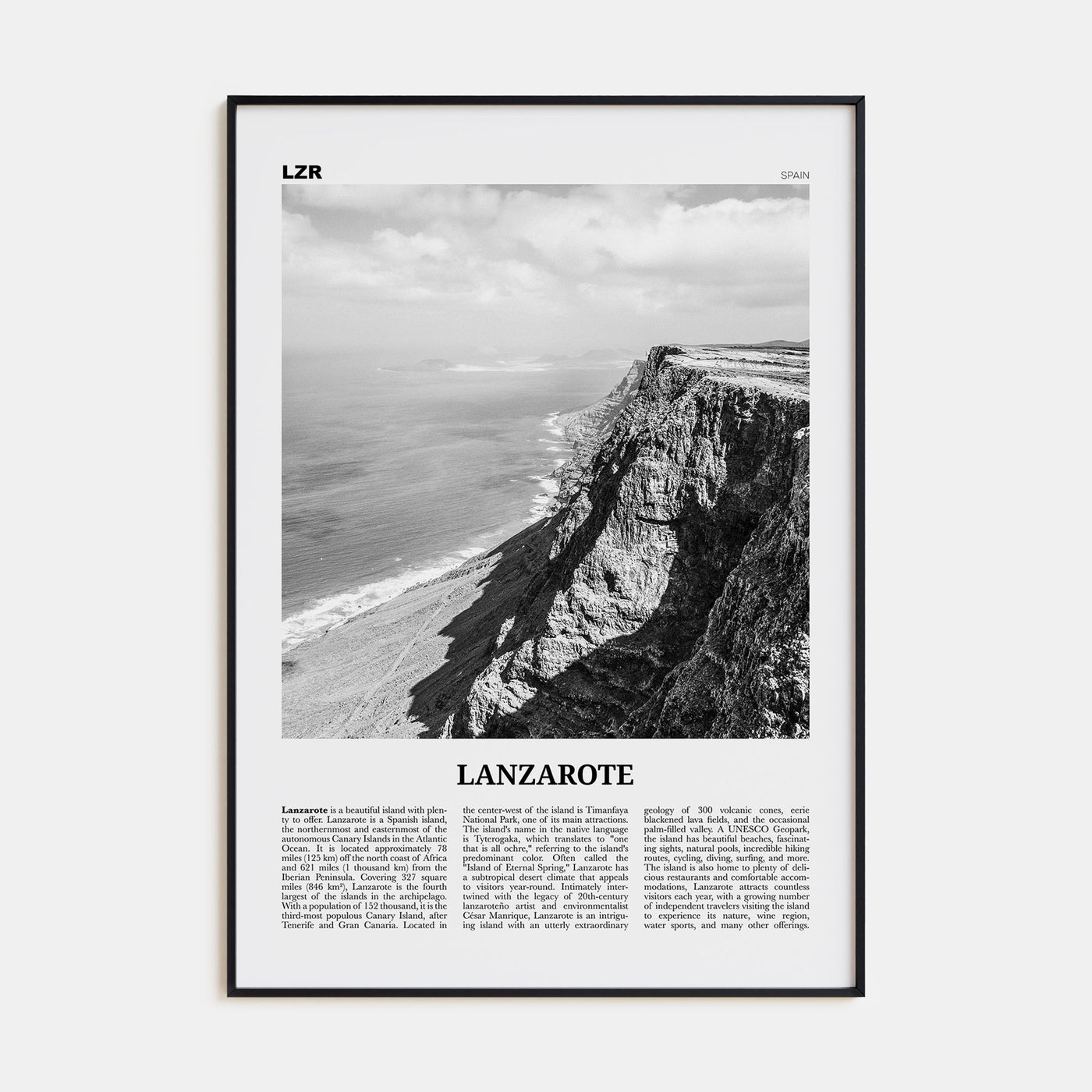 Lanzarote Travel B&W Poster
