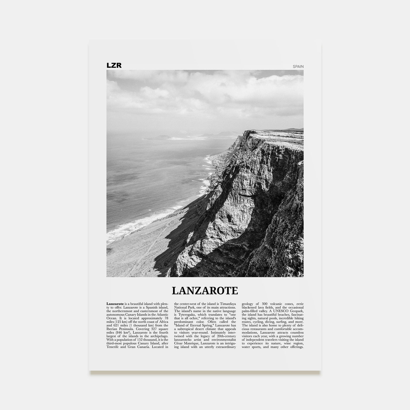 Lanzarote Travel B&W Poster