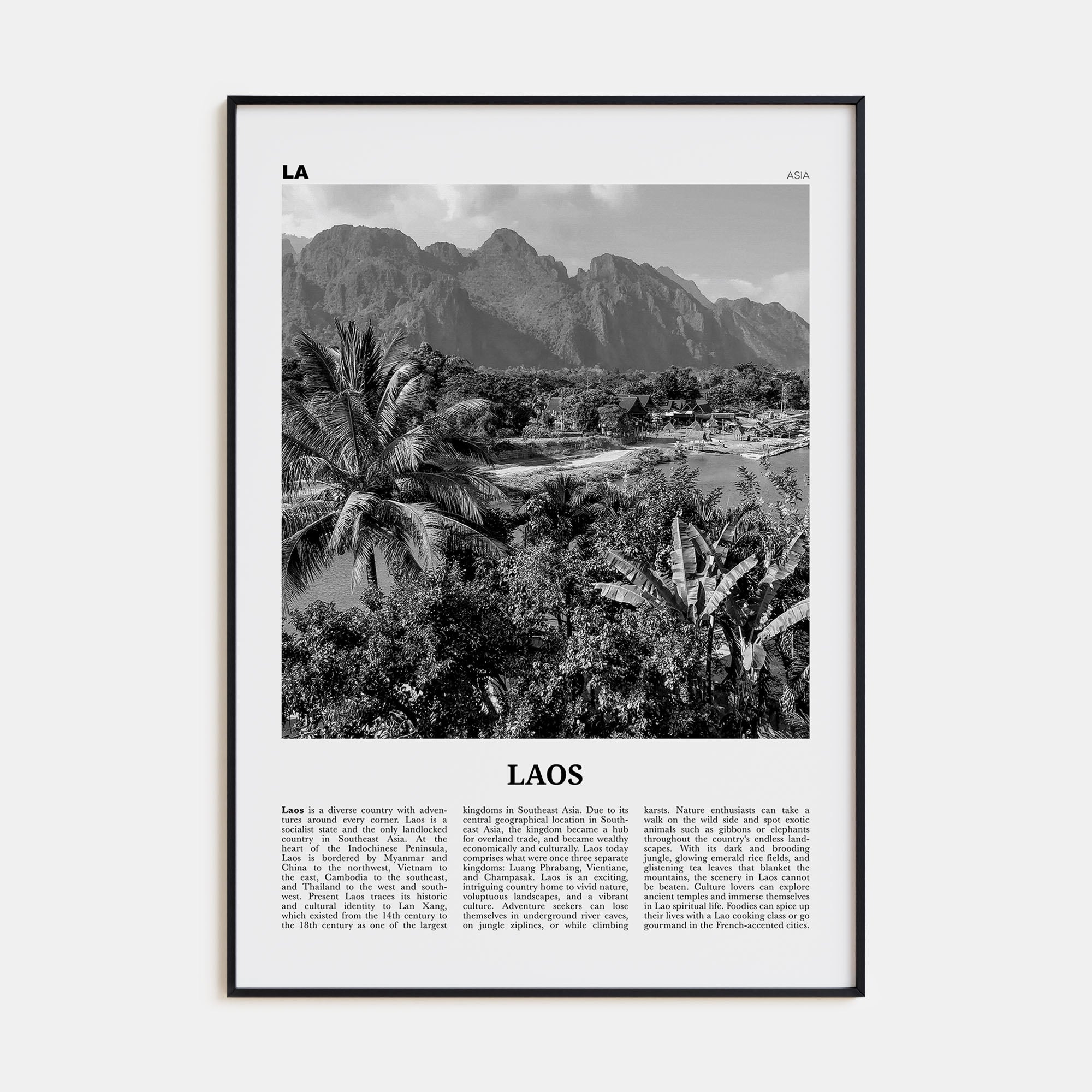 Laos Travel B&W No 2 Poster