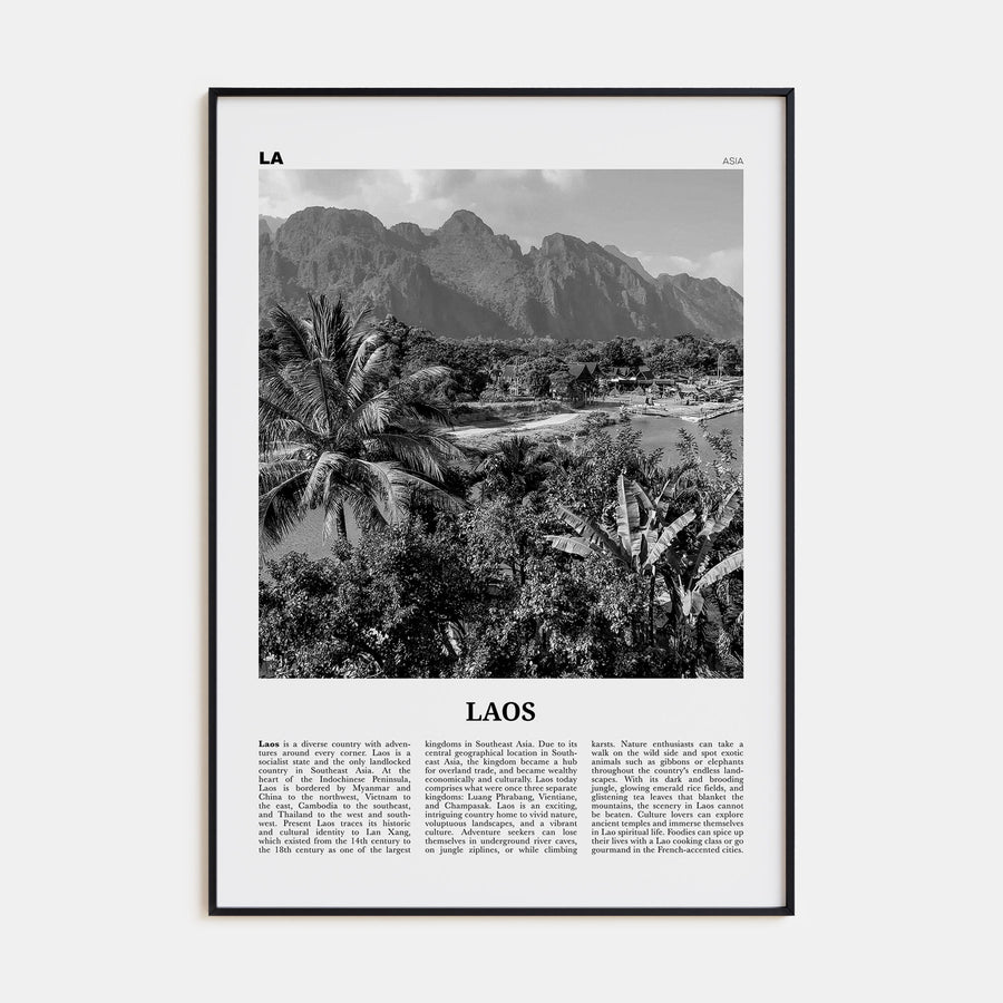 Laos Travel B&W No 2 Poster