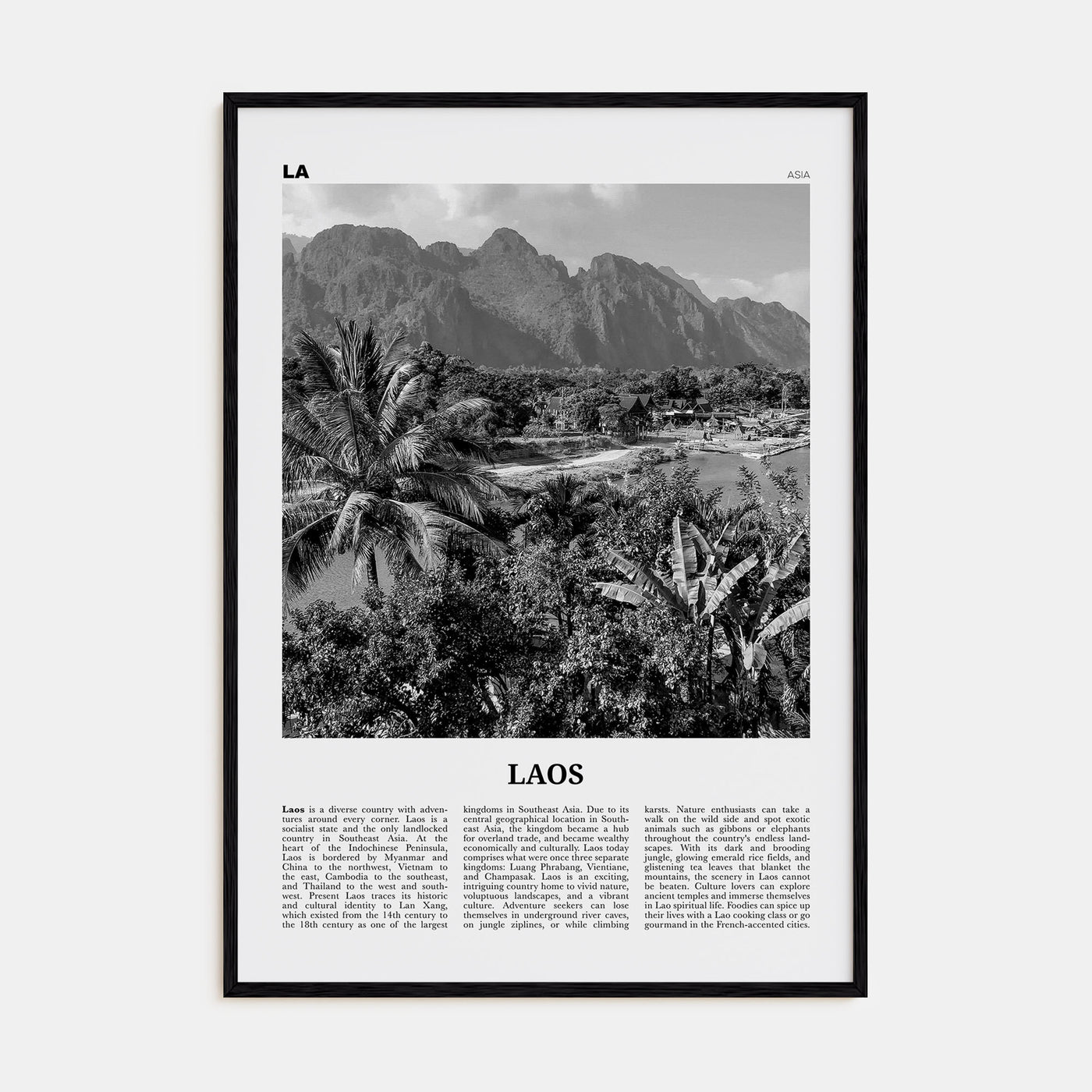 Laos Travel B&W No 2 Poster