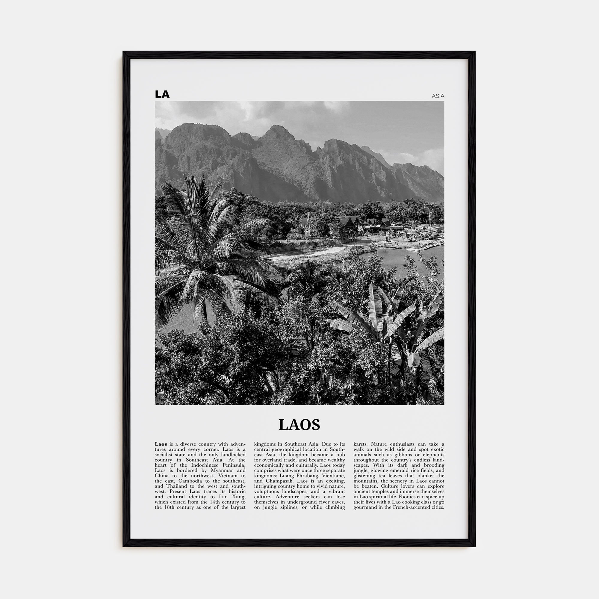 Laos Travel B&W No 2 Poster
