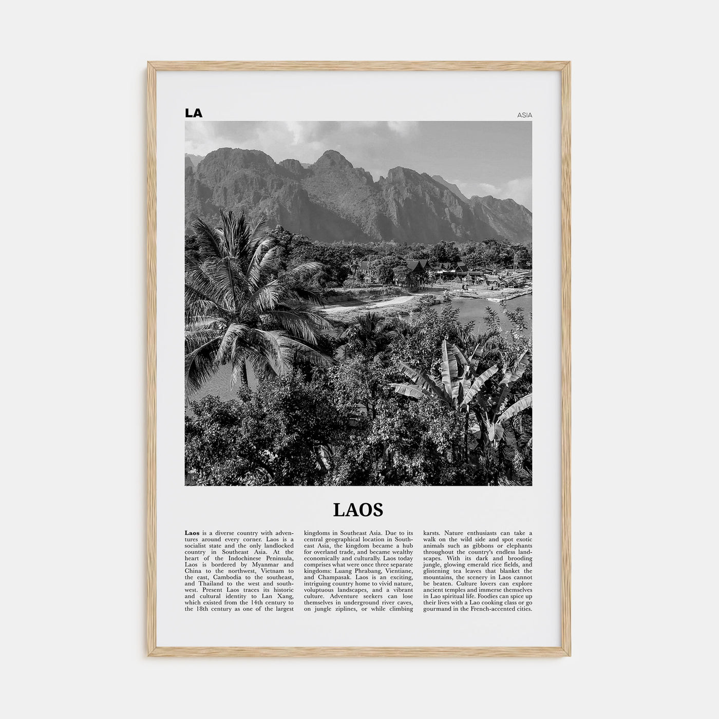 Laos Travel B&W No 2 Poster