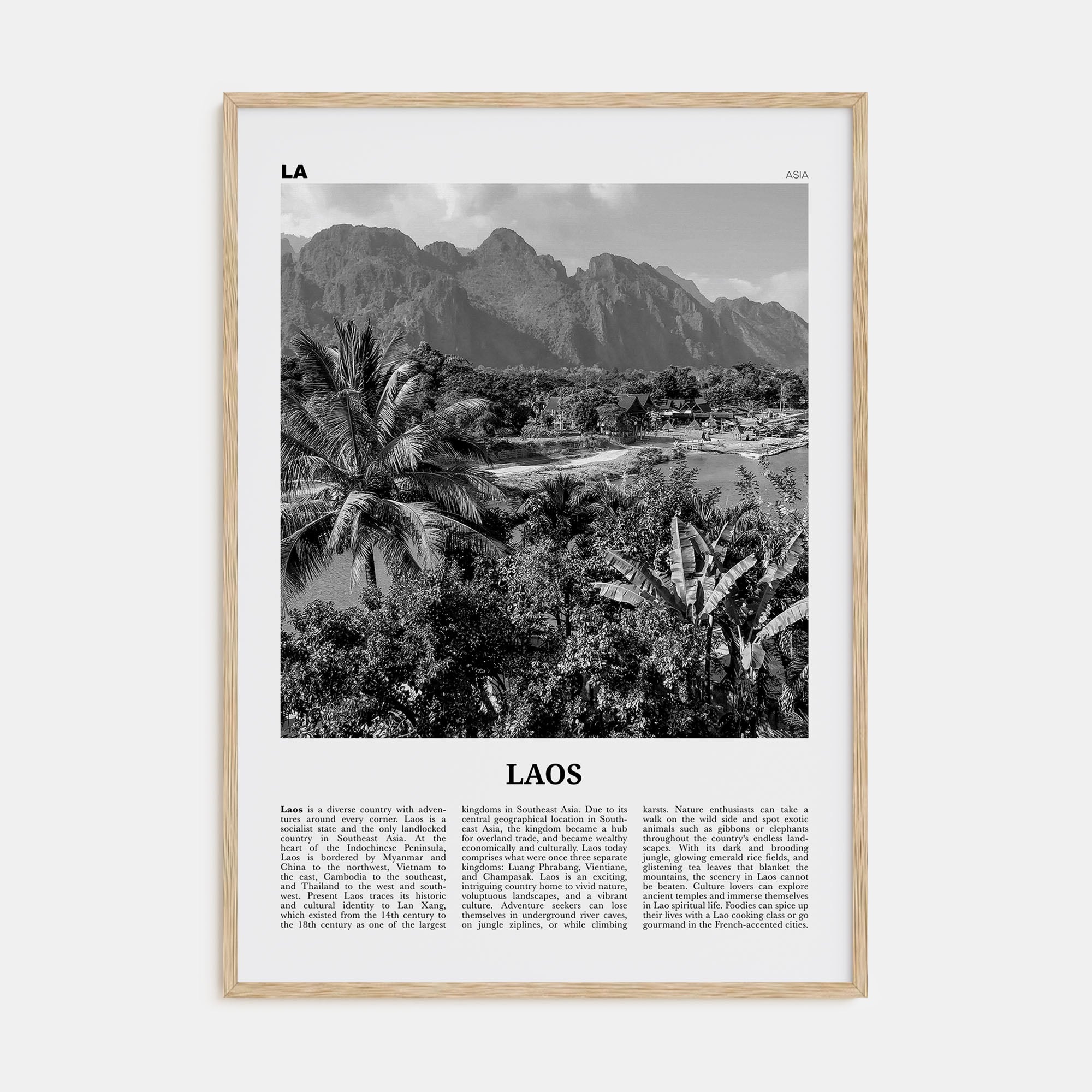 Laos Travel B&W No 2 Poster