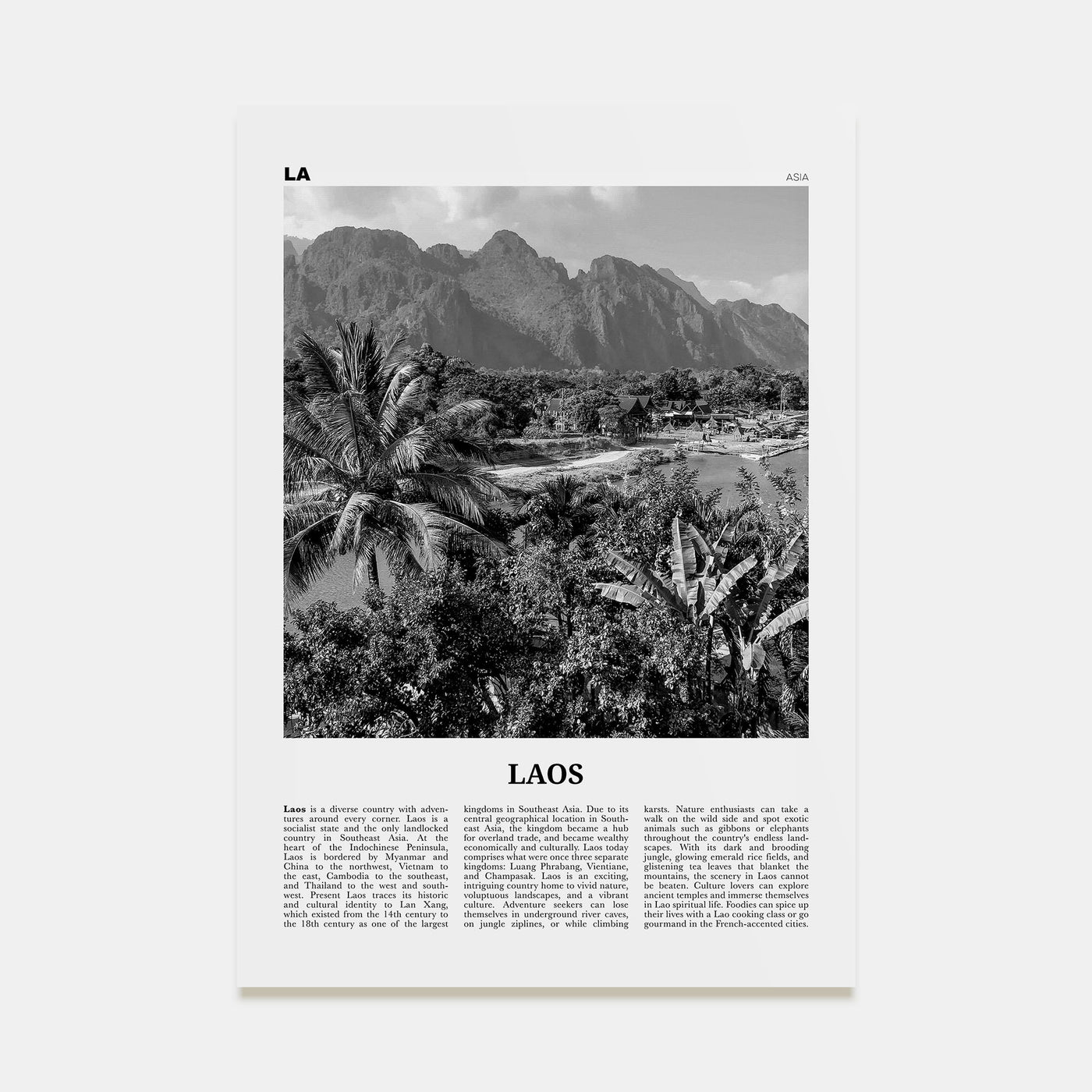 Laos Travel B&W No 2 Poster