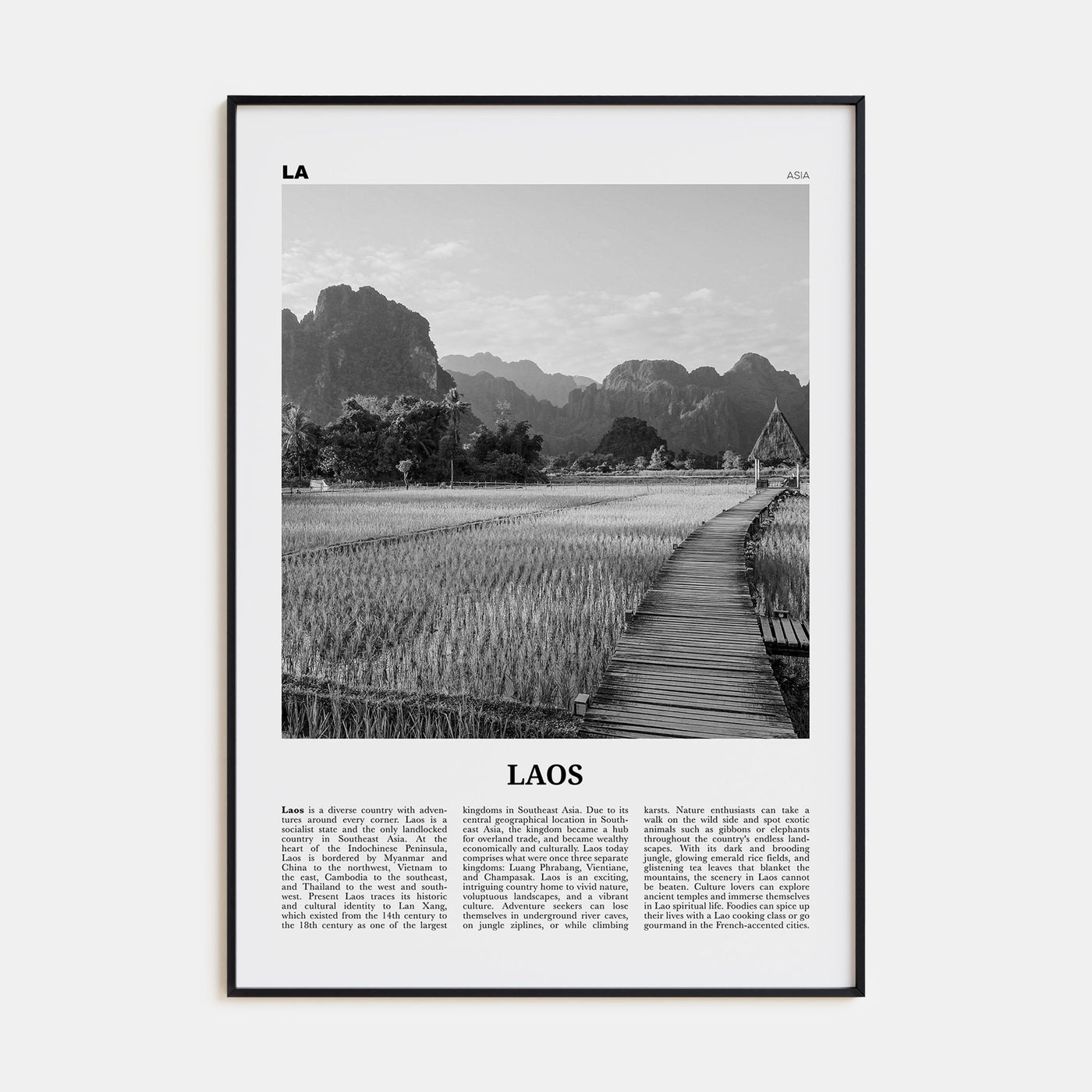 Laos Travel B&W No 3 Poster