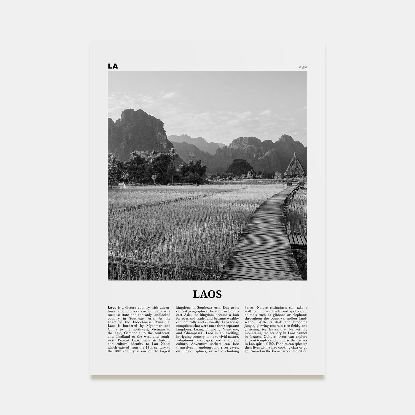 Laos Travel B&W No 3 Poster