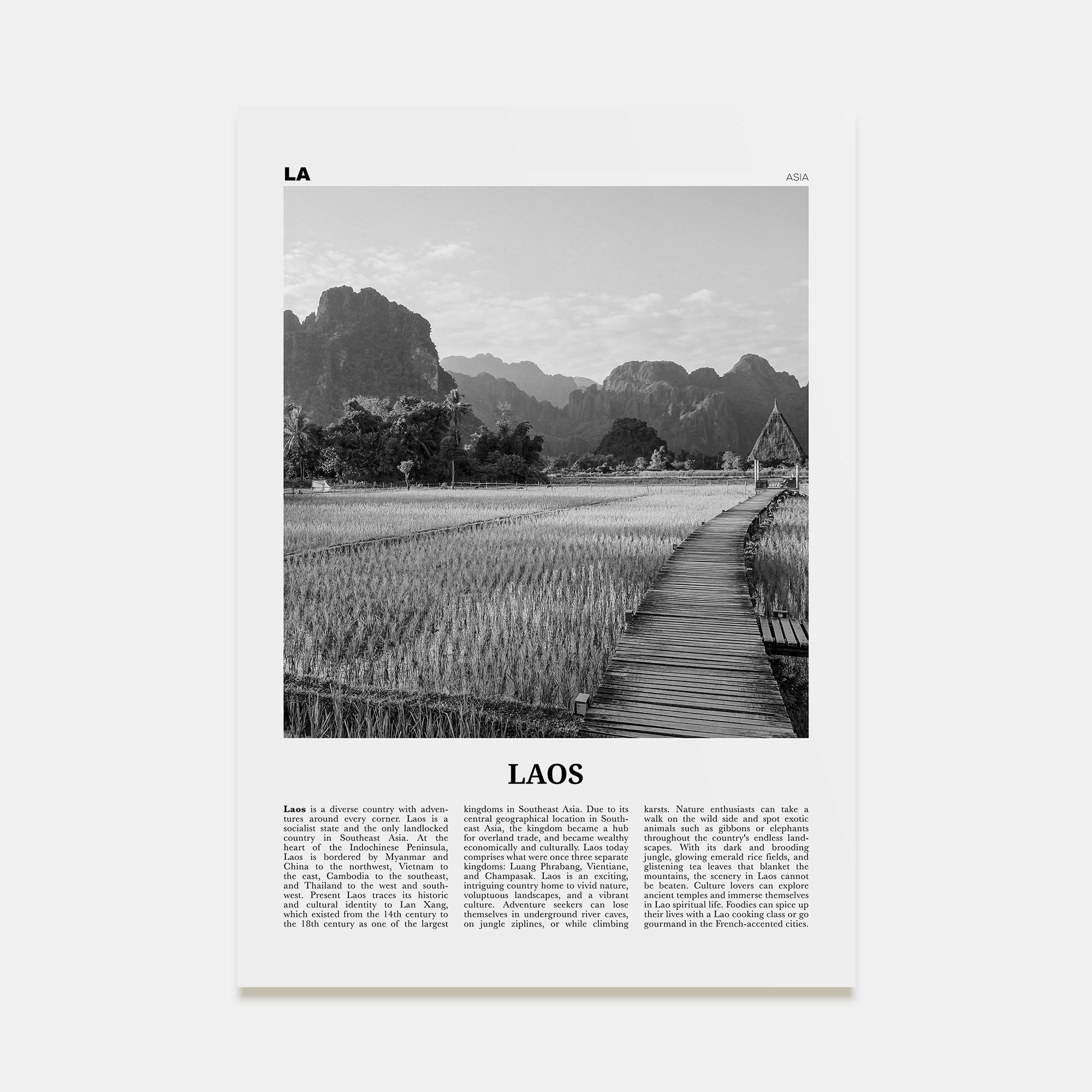 Laos Travel B&W No 3 Poster