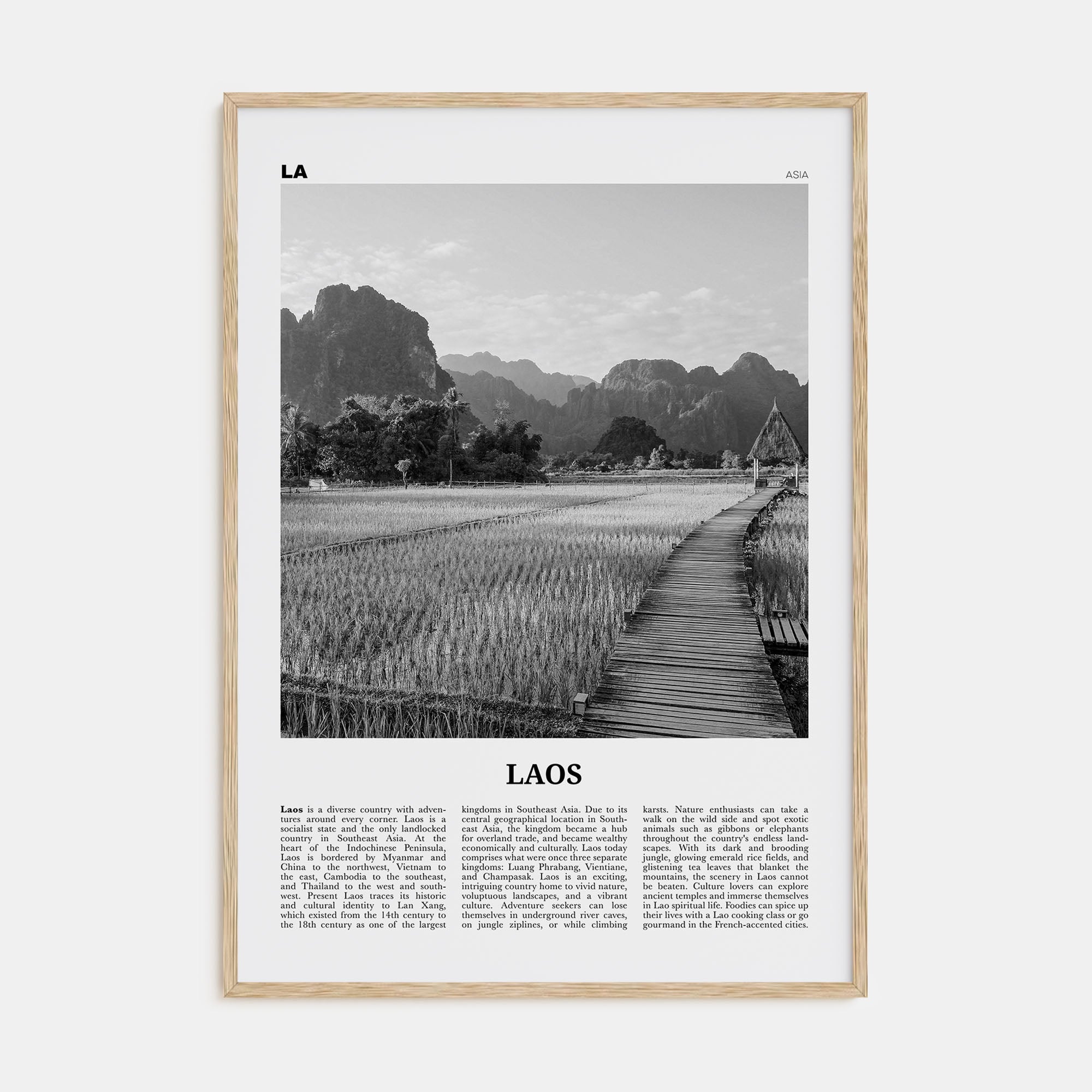 Laos Travel B&W No 3 Poster