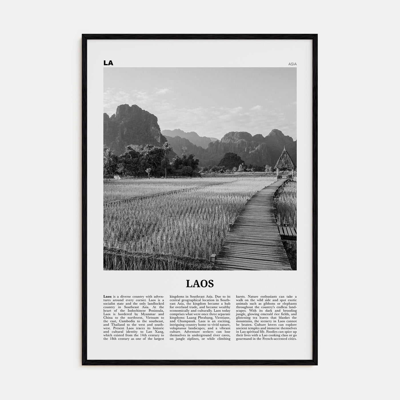 Laos Travel B&W No 3 Poster