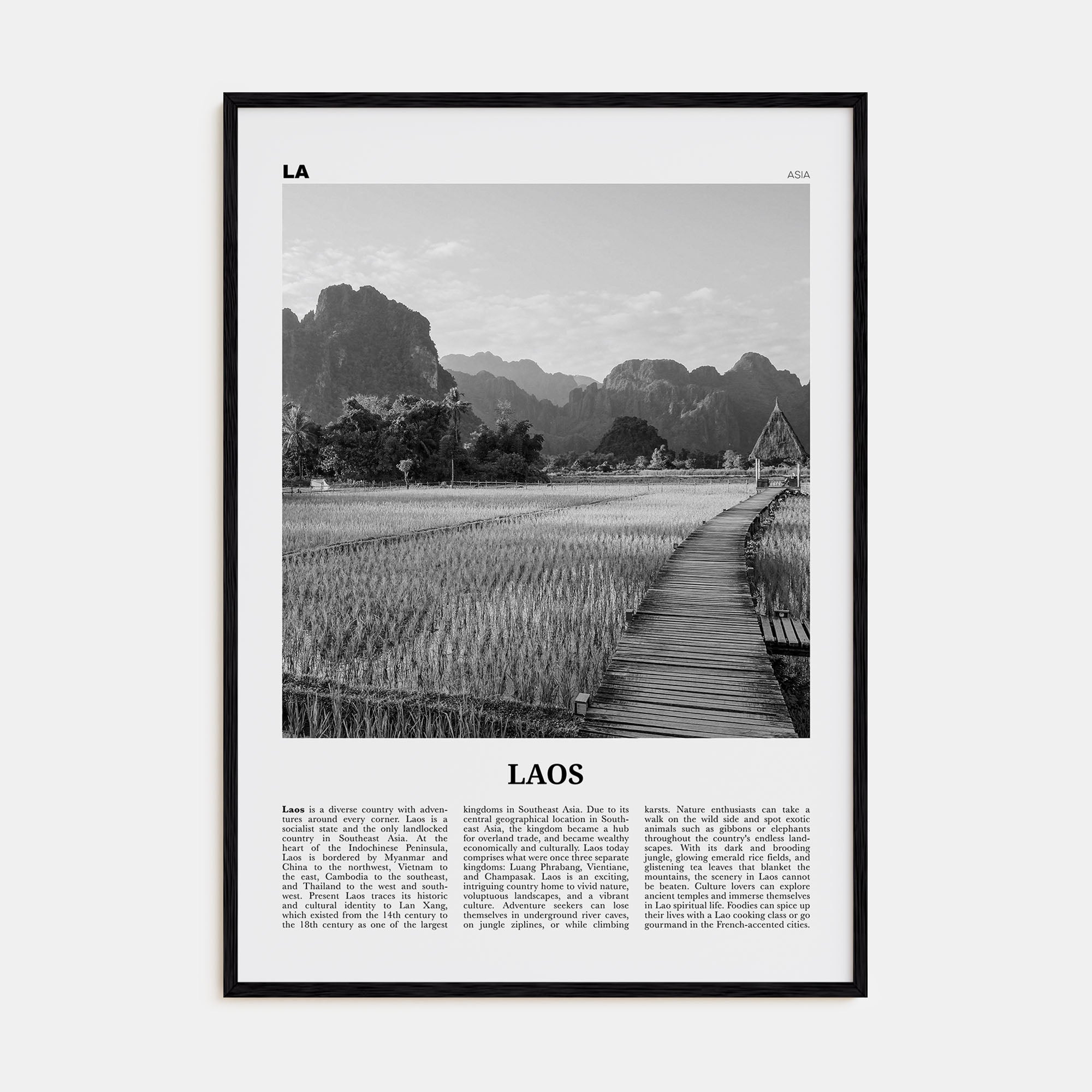 Laos Travel B&W No 3 Poster