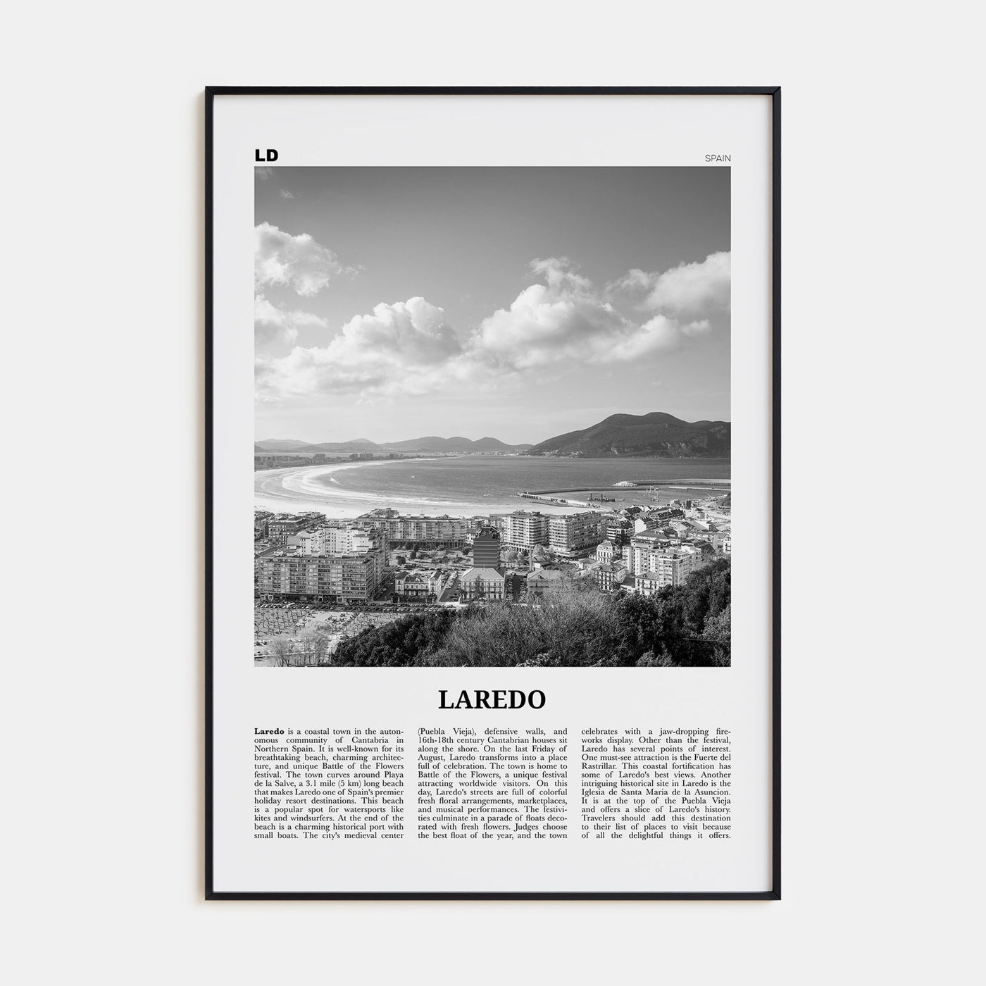 Laredo, Spain Travel B&W Poster