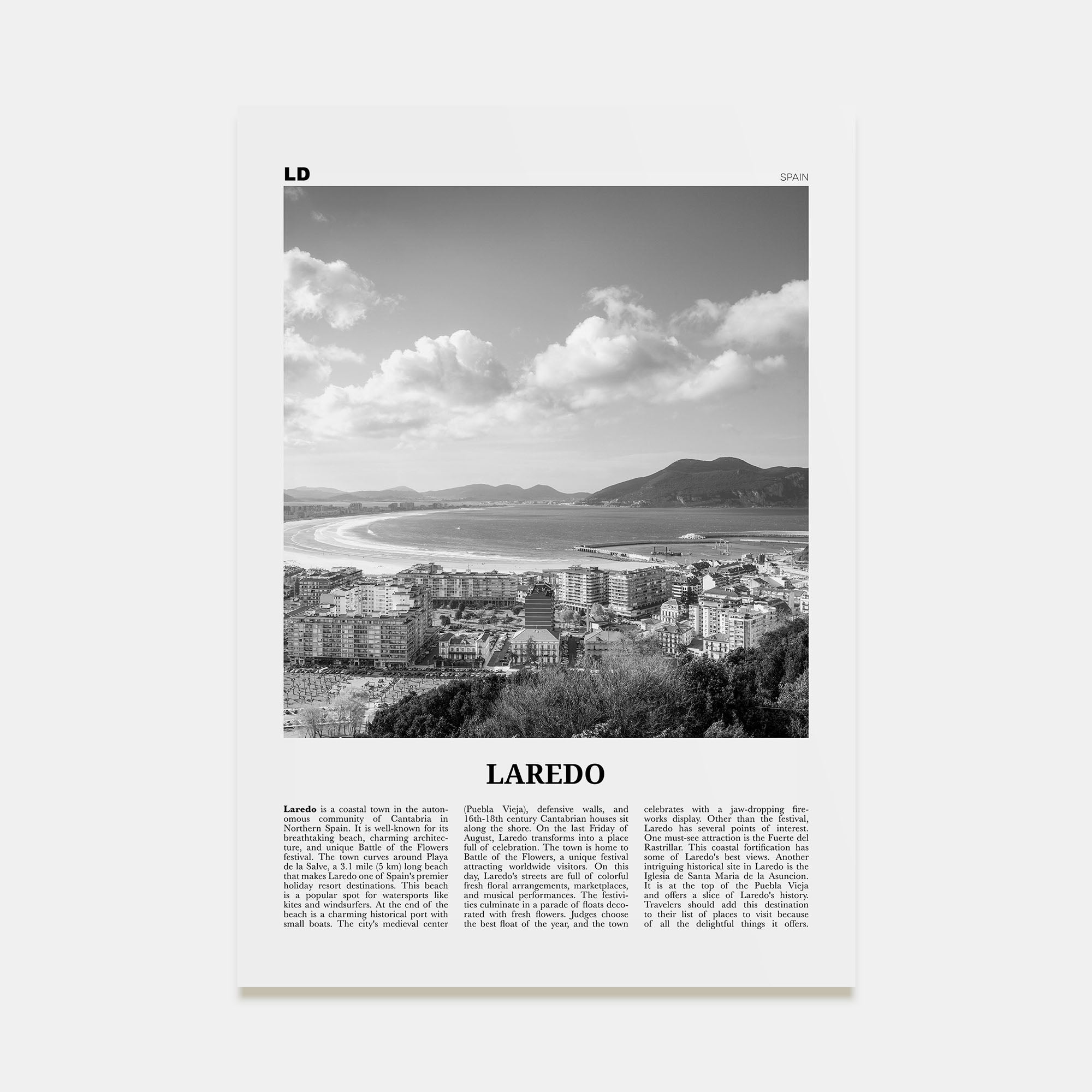 Laredo, Spain Travel B&W Poster