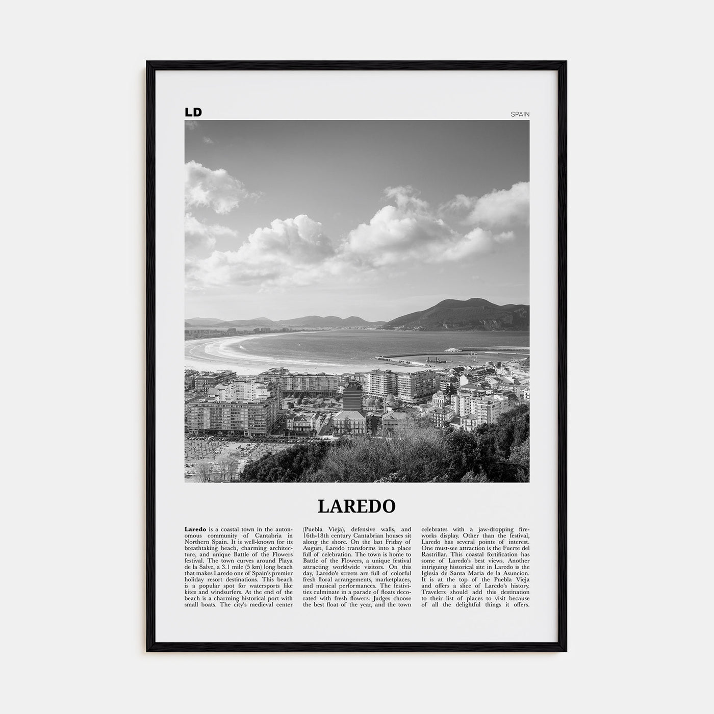 Laredo, Spain Travel B&W Poster