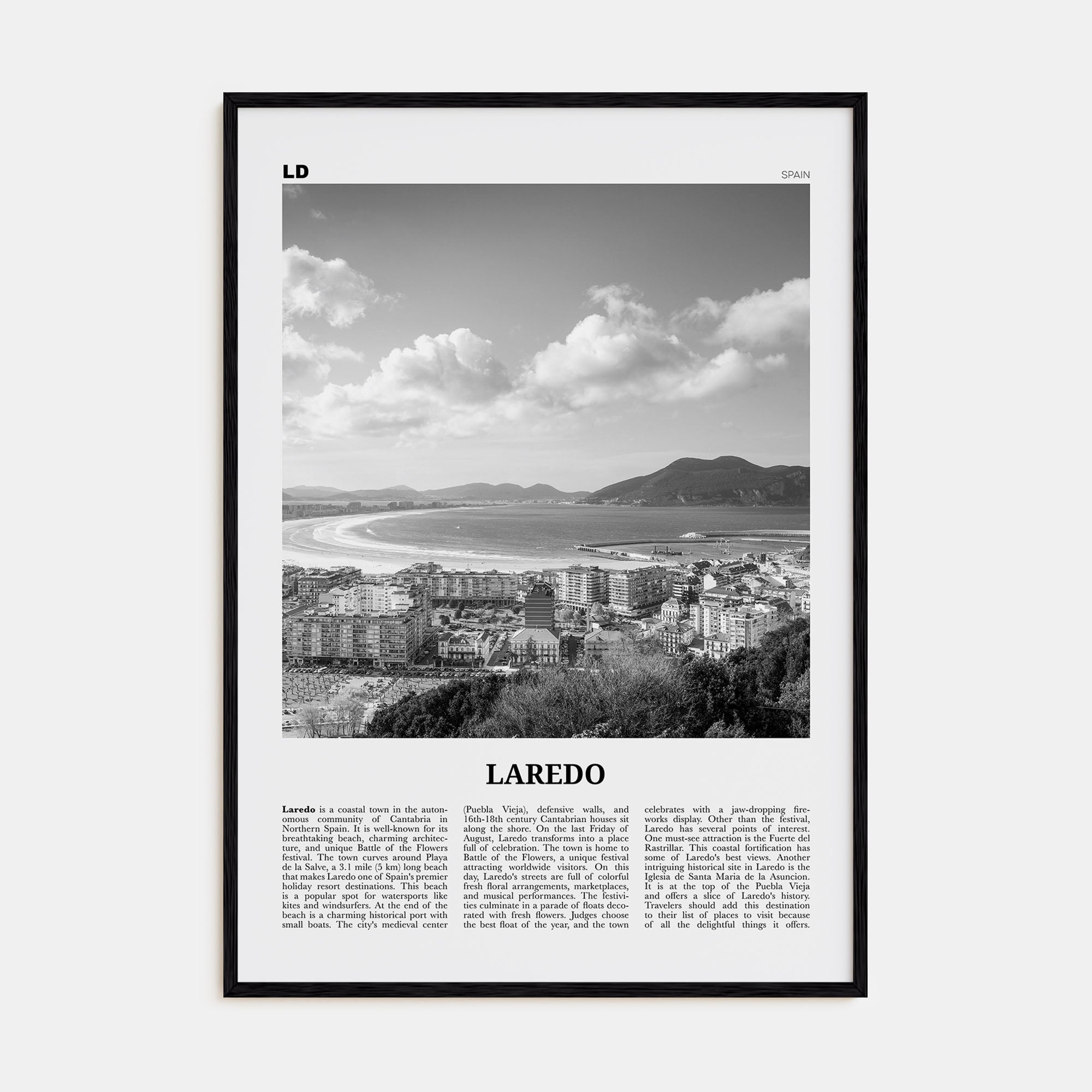 Laredo, Spain Travel B&W Poster
