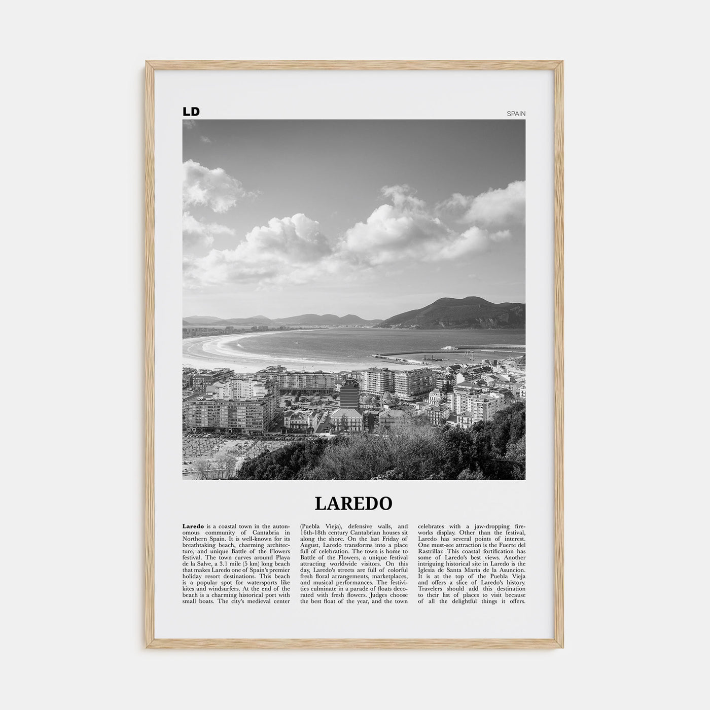 Laredo, Spain Travel B&W Poster