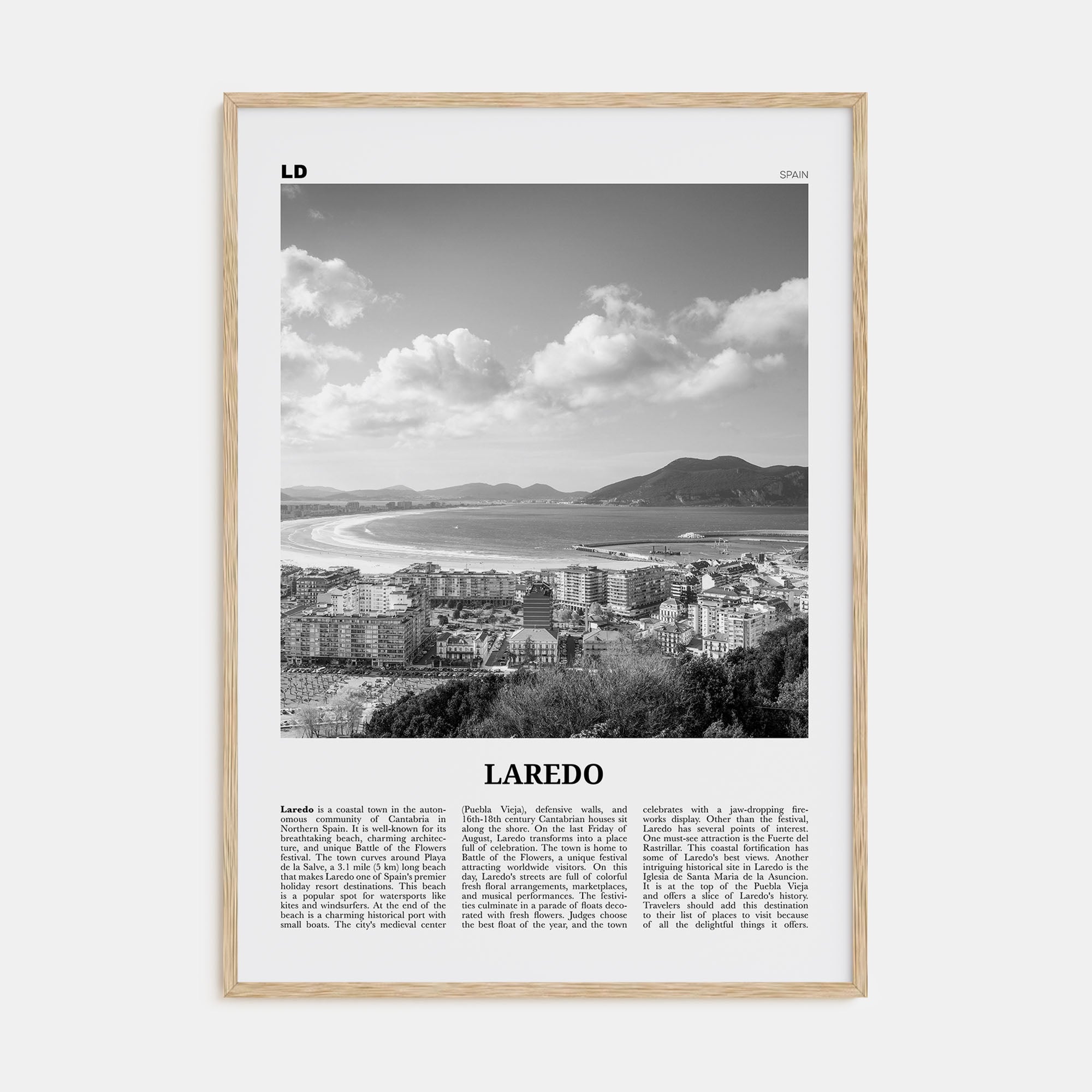 Laredo, Spain Travel B&W Poster