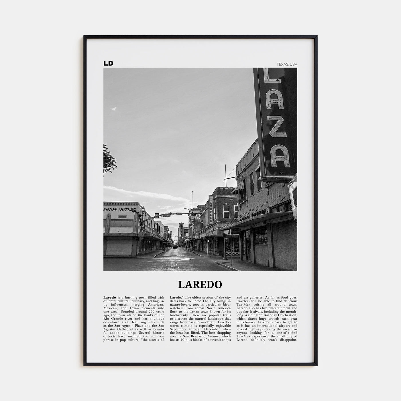 Laredo, Texas Travel B&W Poster
