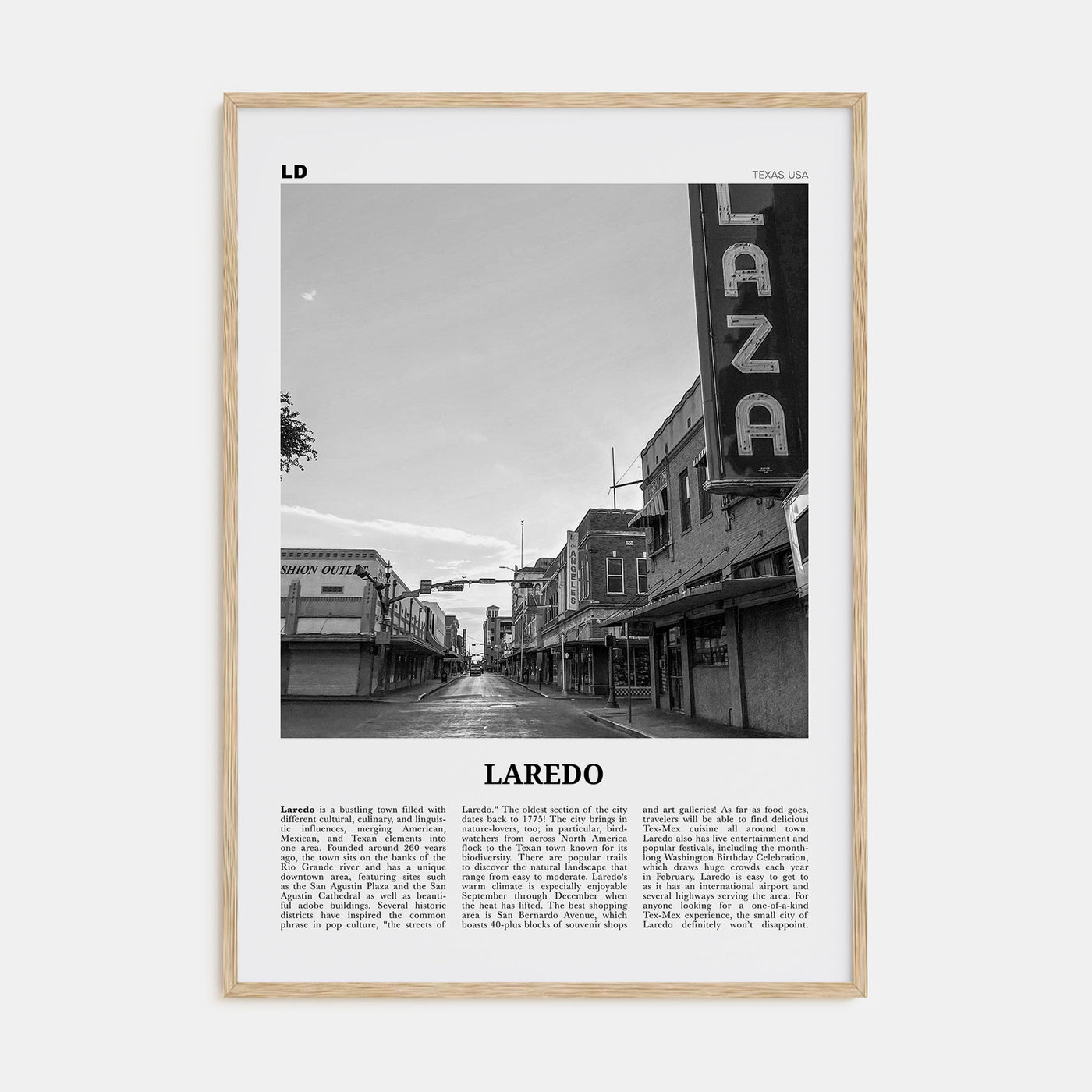 Laredo, Texas Travel B&W Poster