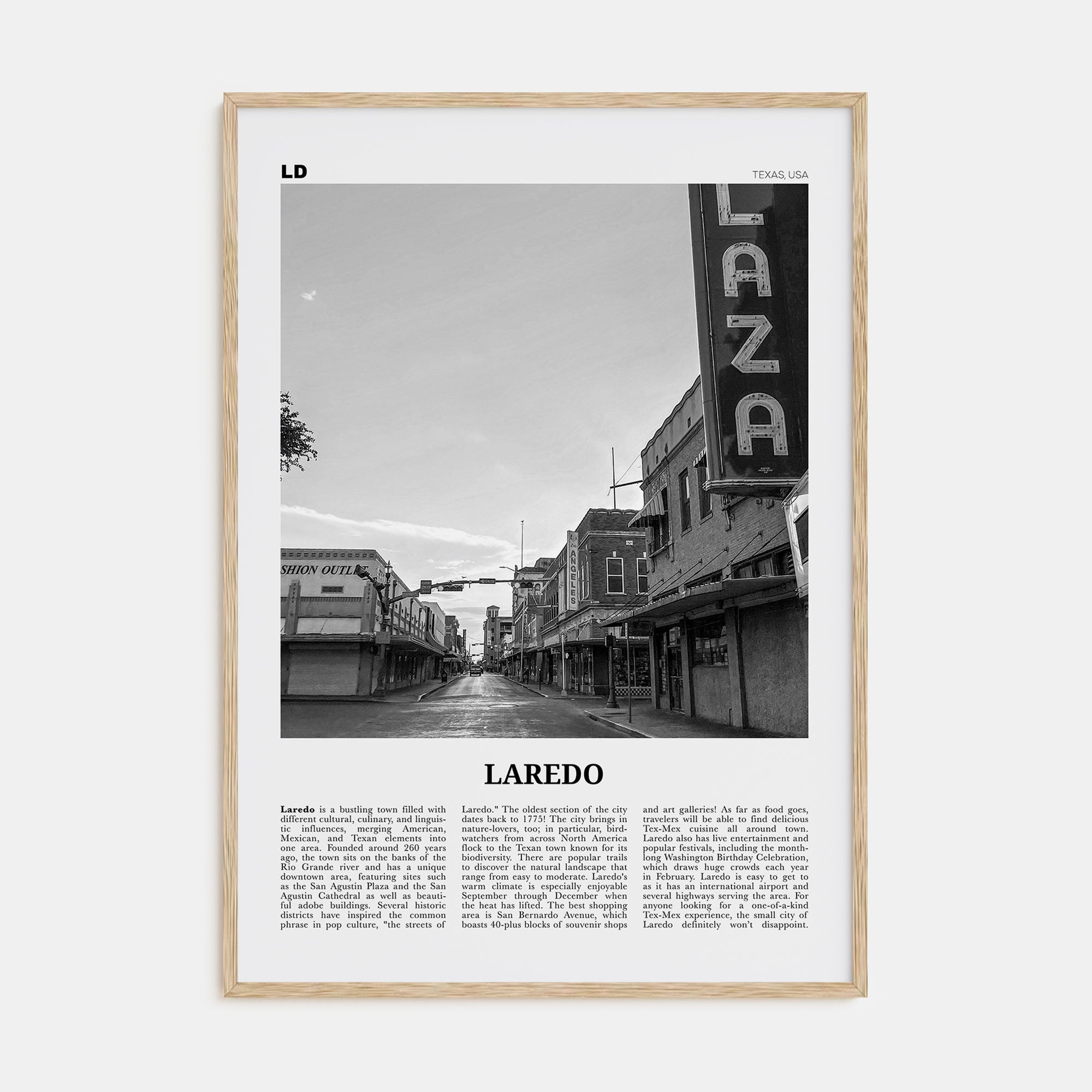 Laredo, Texas Travel B&W Poster