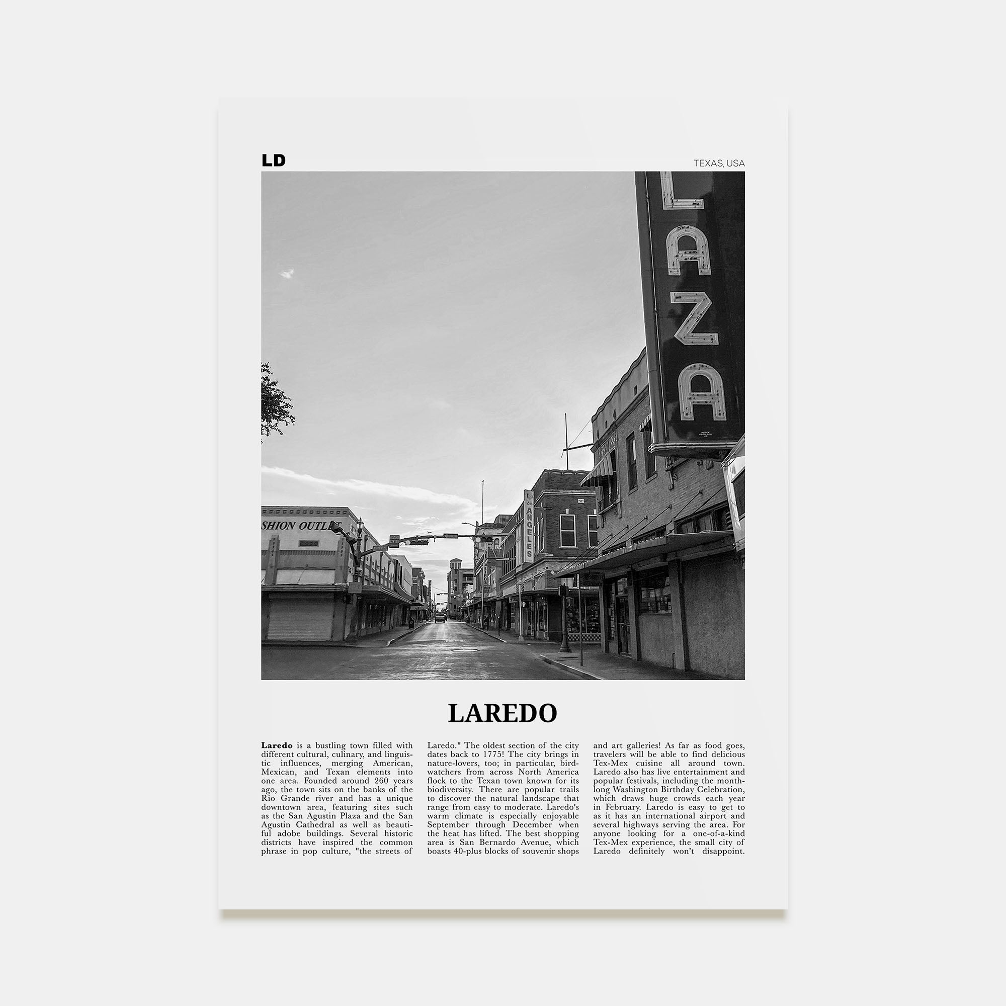 Laredo, Texas Travel B&W Poster