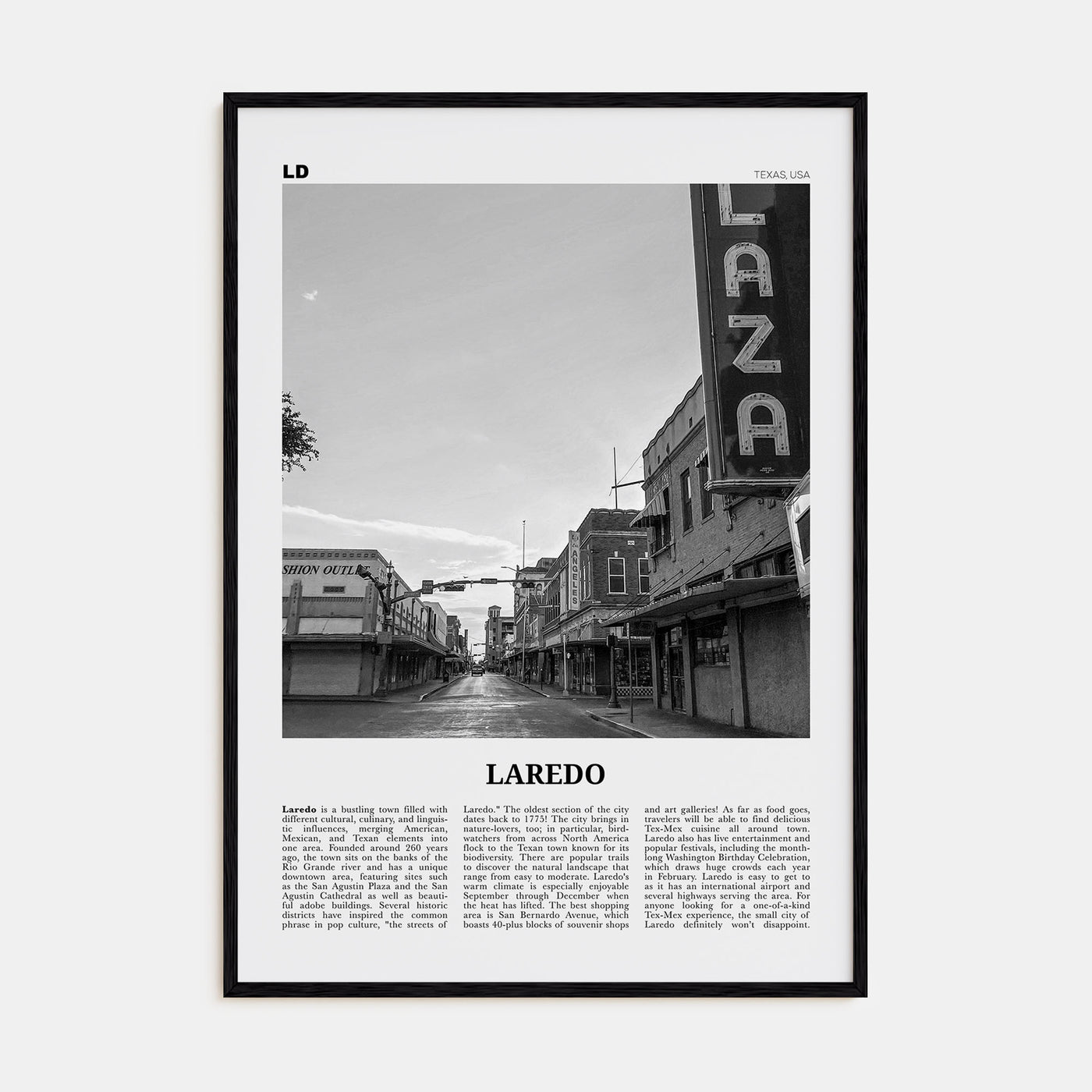 Laredo, Texas Travel B&W Poster
