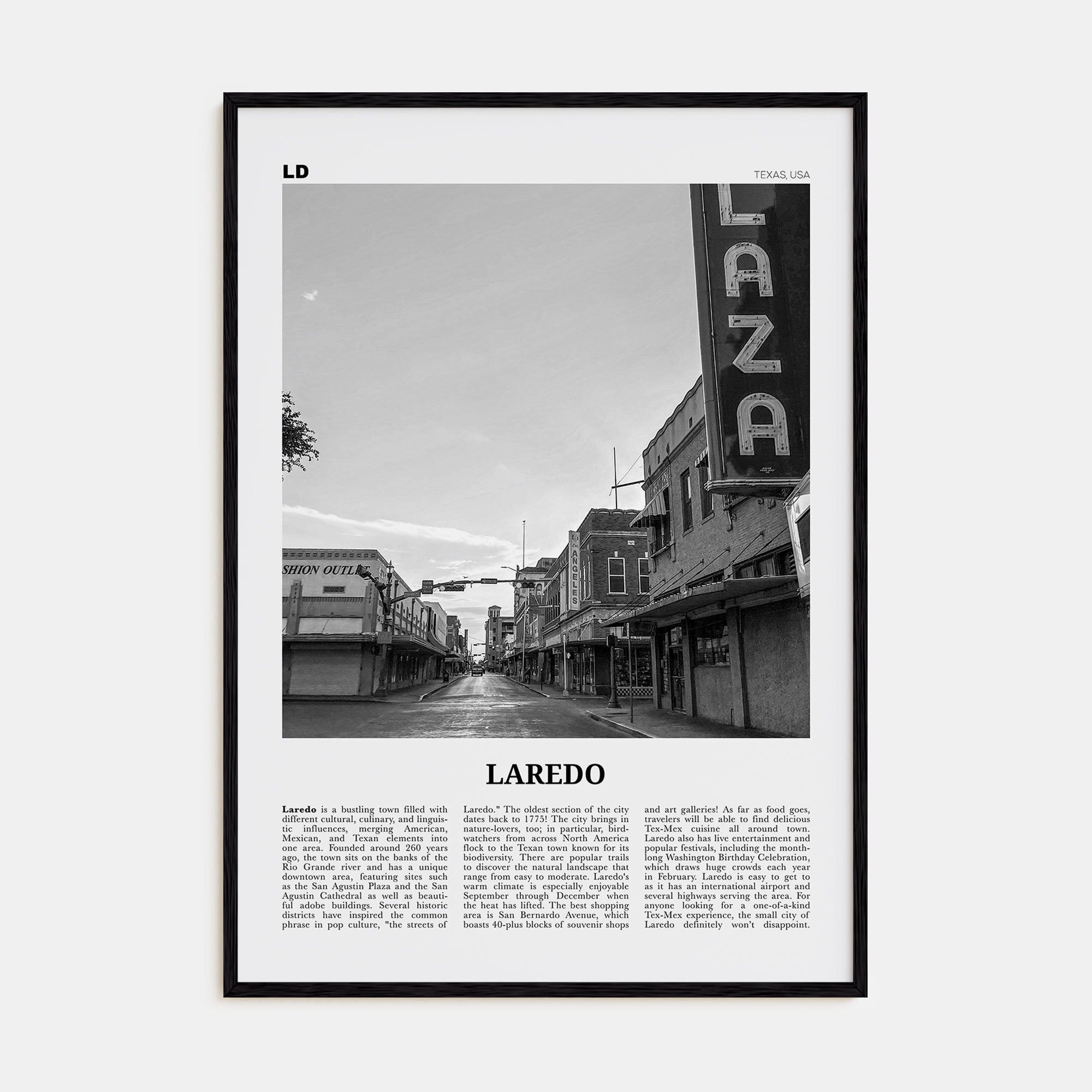 Laredo, Texas Travel B&W Poster
