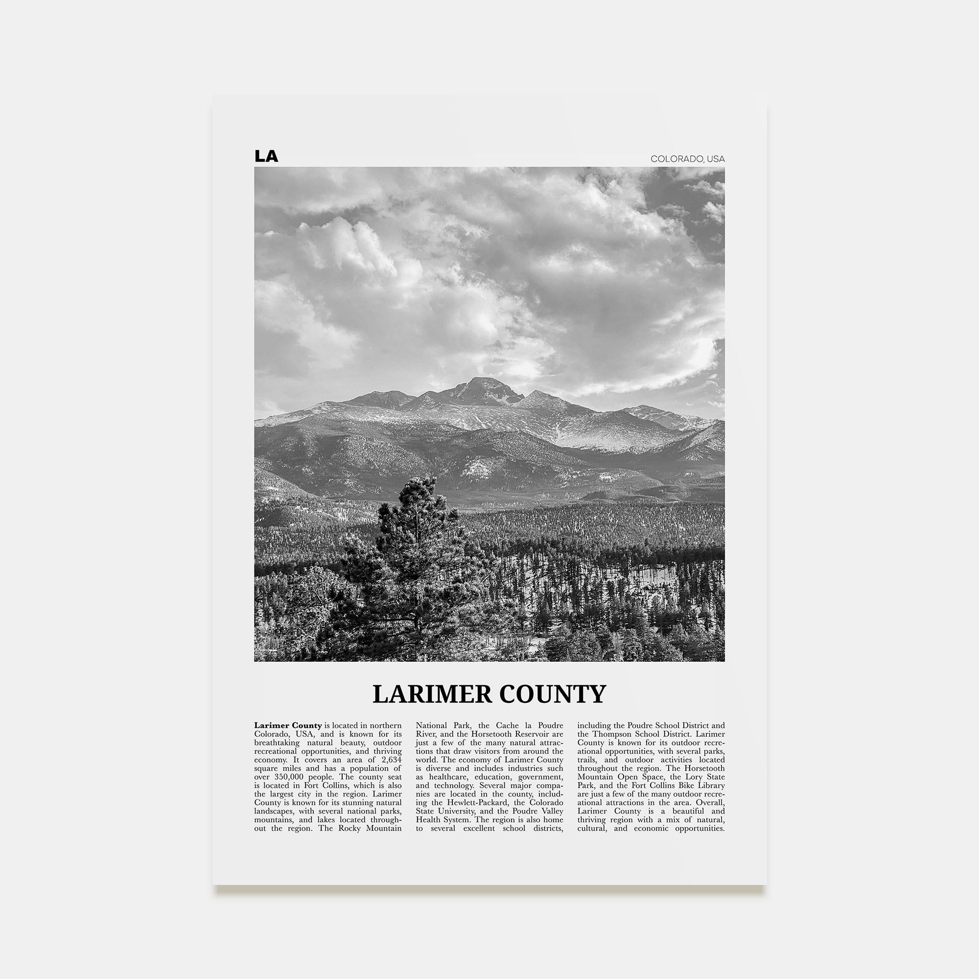Larimer County Travel B&W Poster