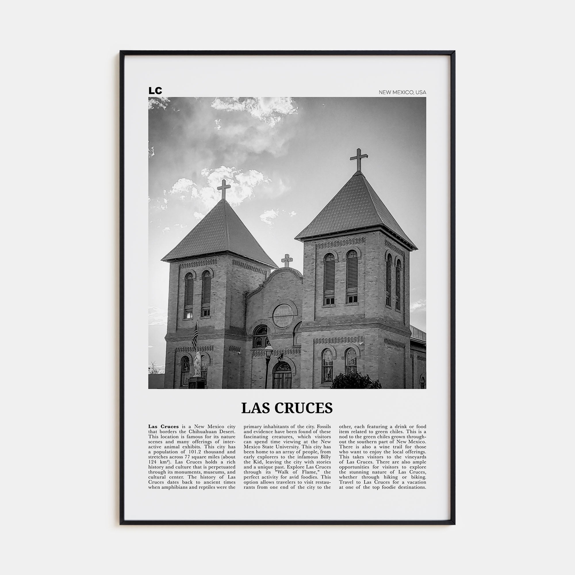 Las Cruces Travel B&W Poster