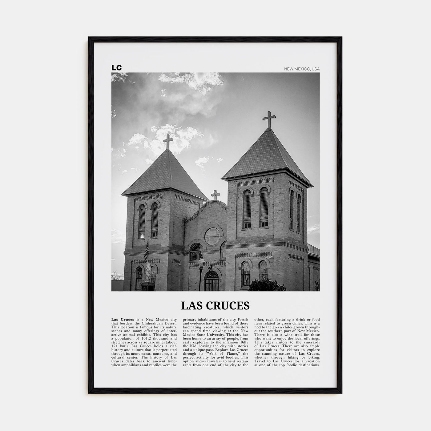 Las Cruces Travel B&W Poster