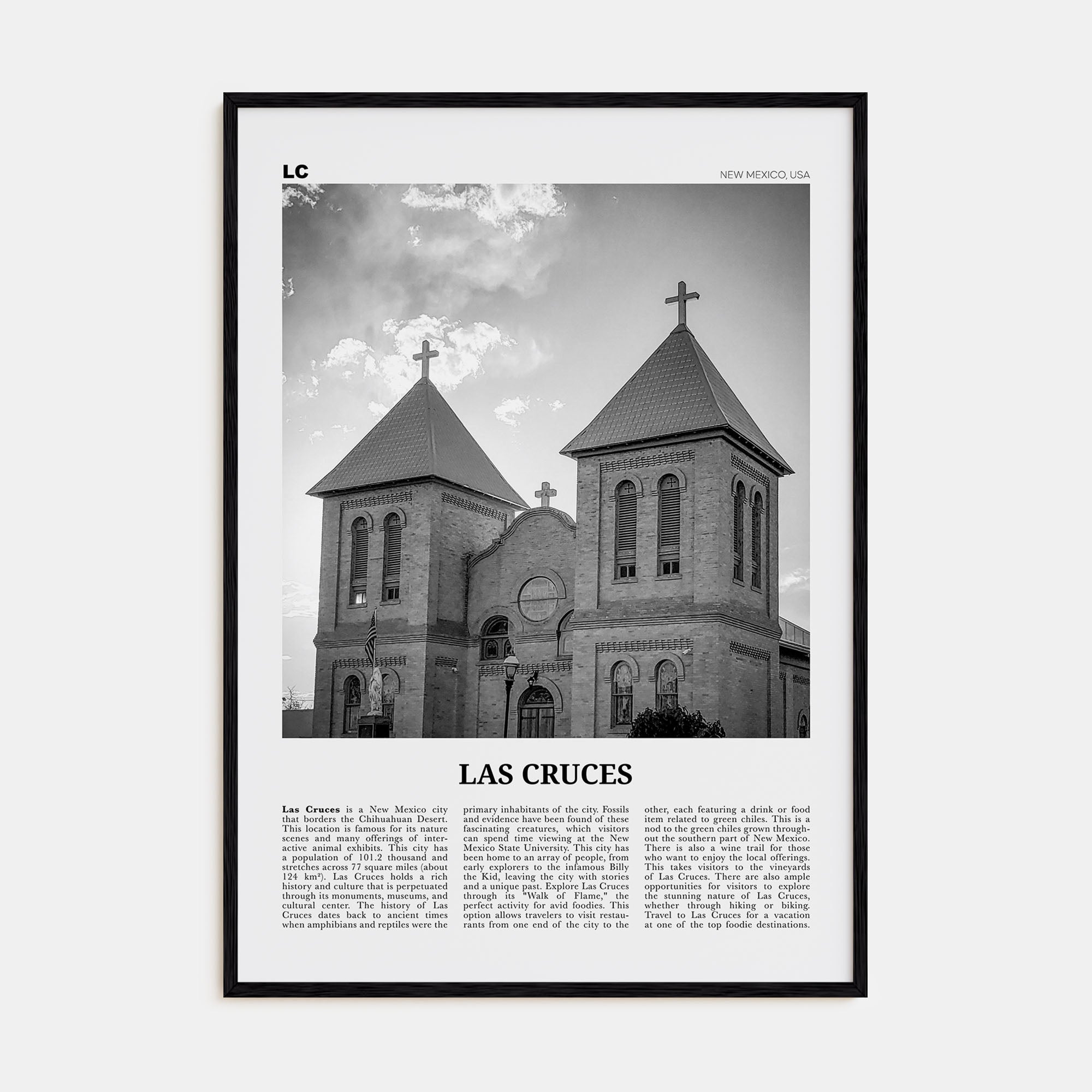Las Cruces Travel B&W Poster