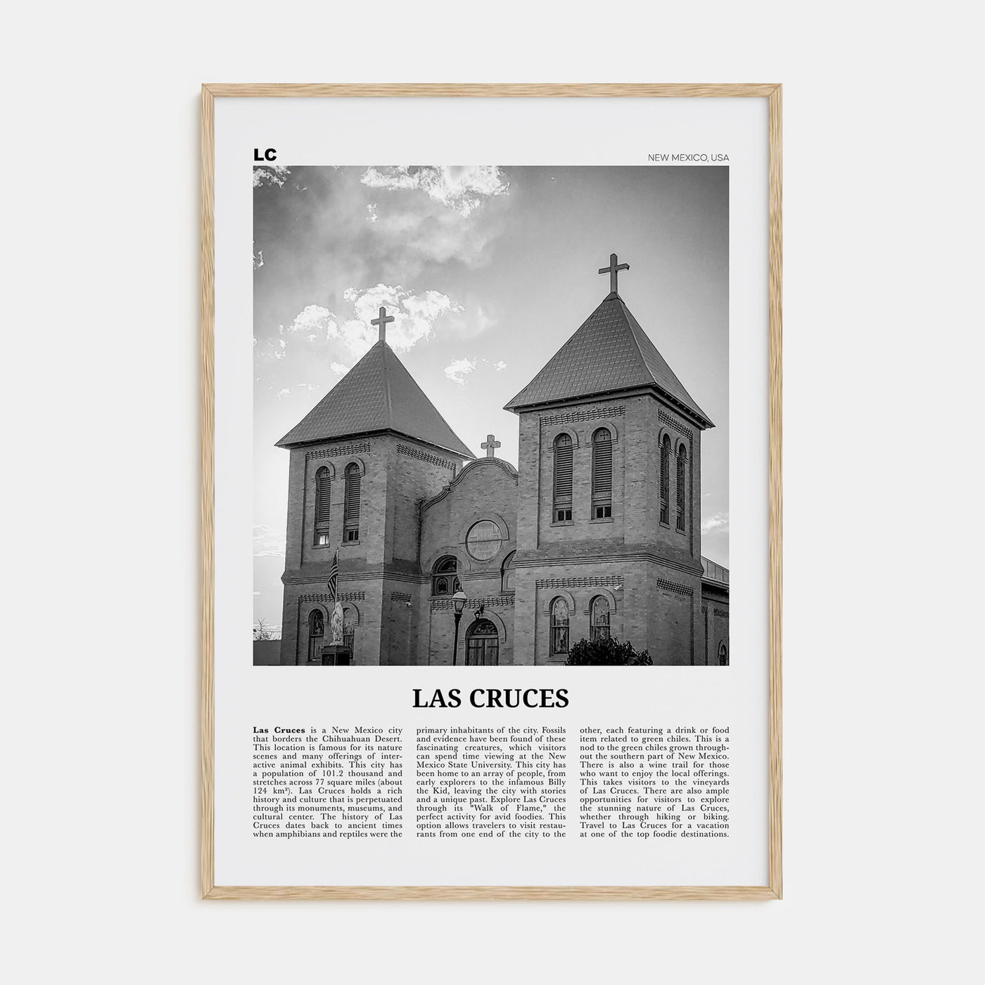 Las Cruces Travel B&W Poster