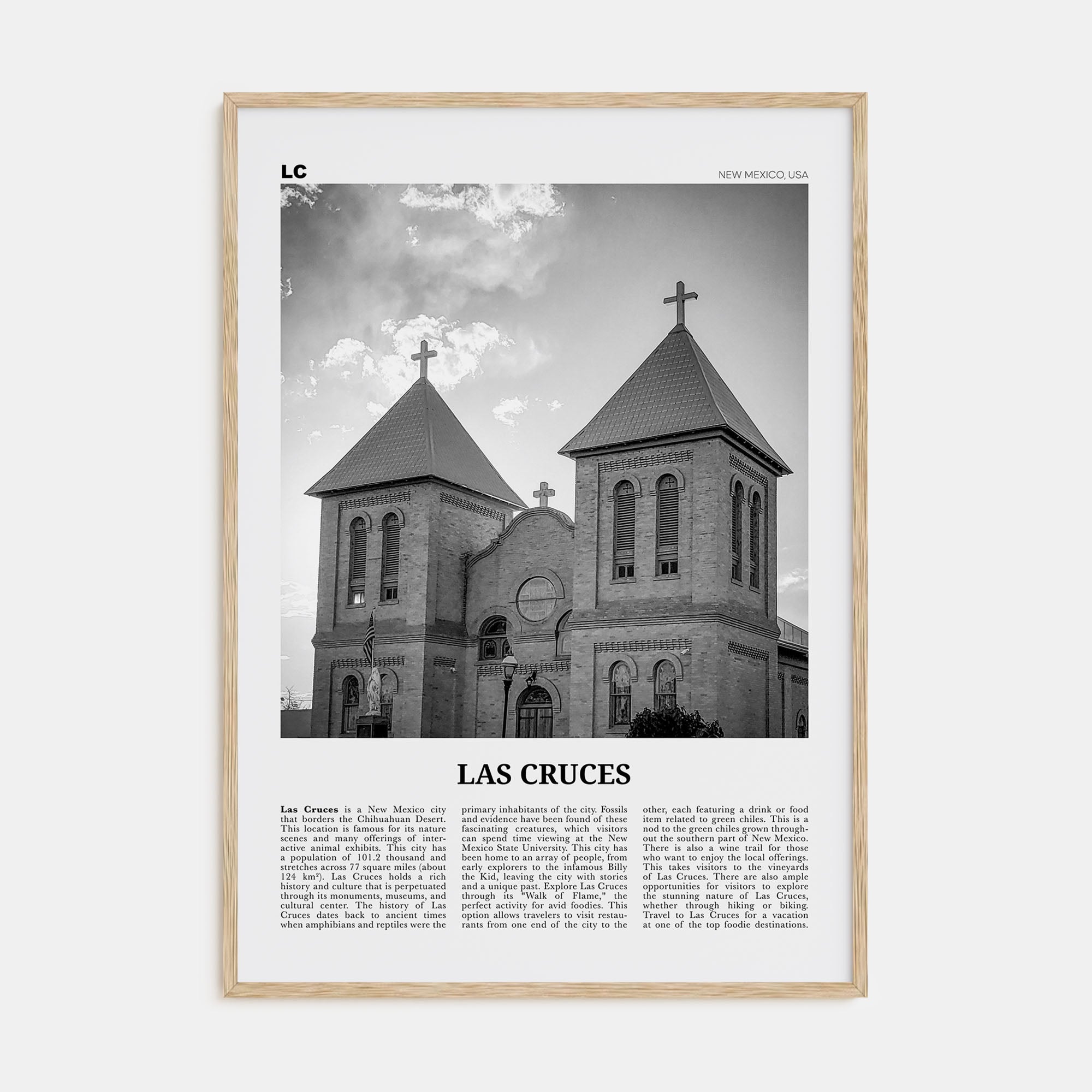Las Cruces Travel B&W Poster
