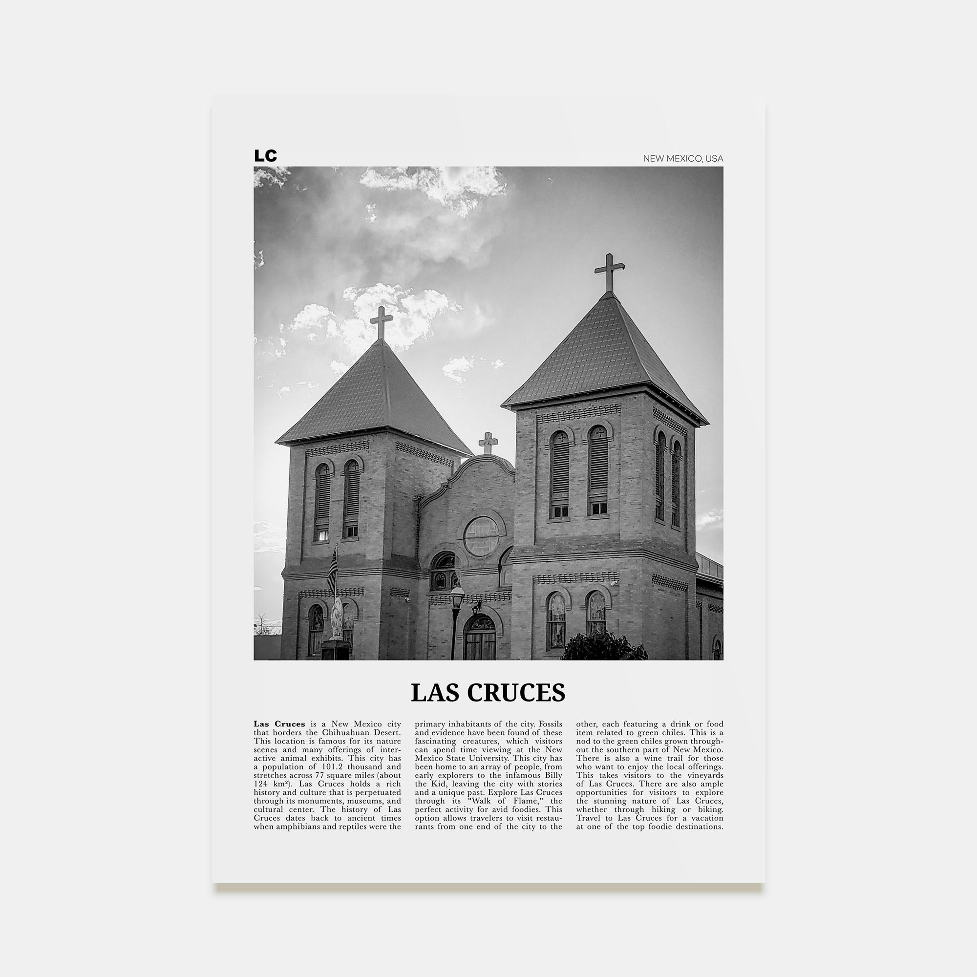 Las Cruces Travel B&W Poster