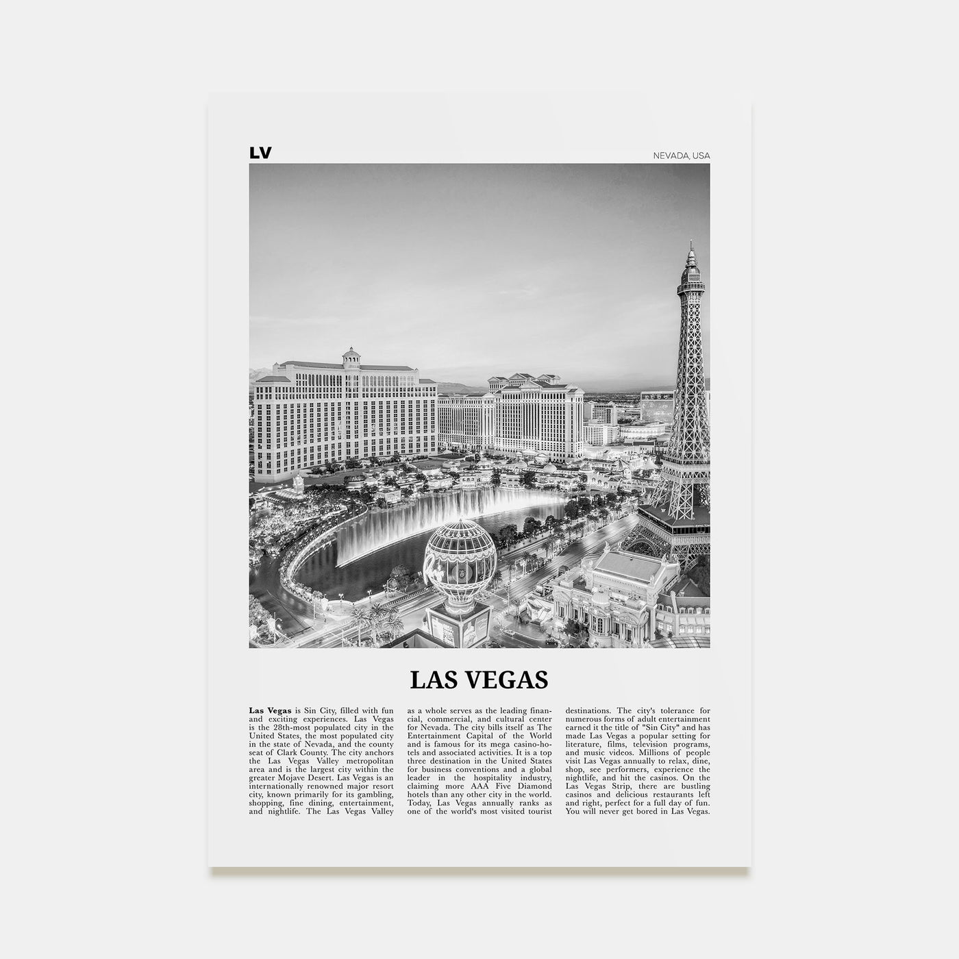 Las Vegas Travel B&W No 1 Poster