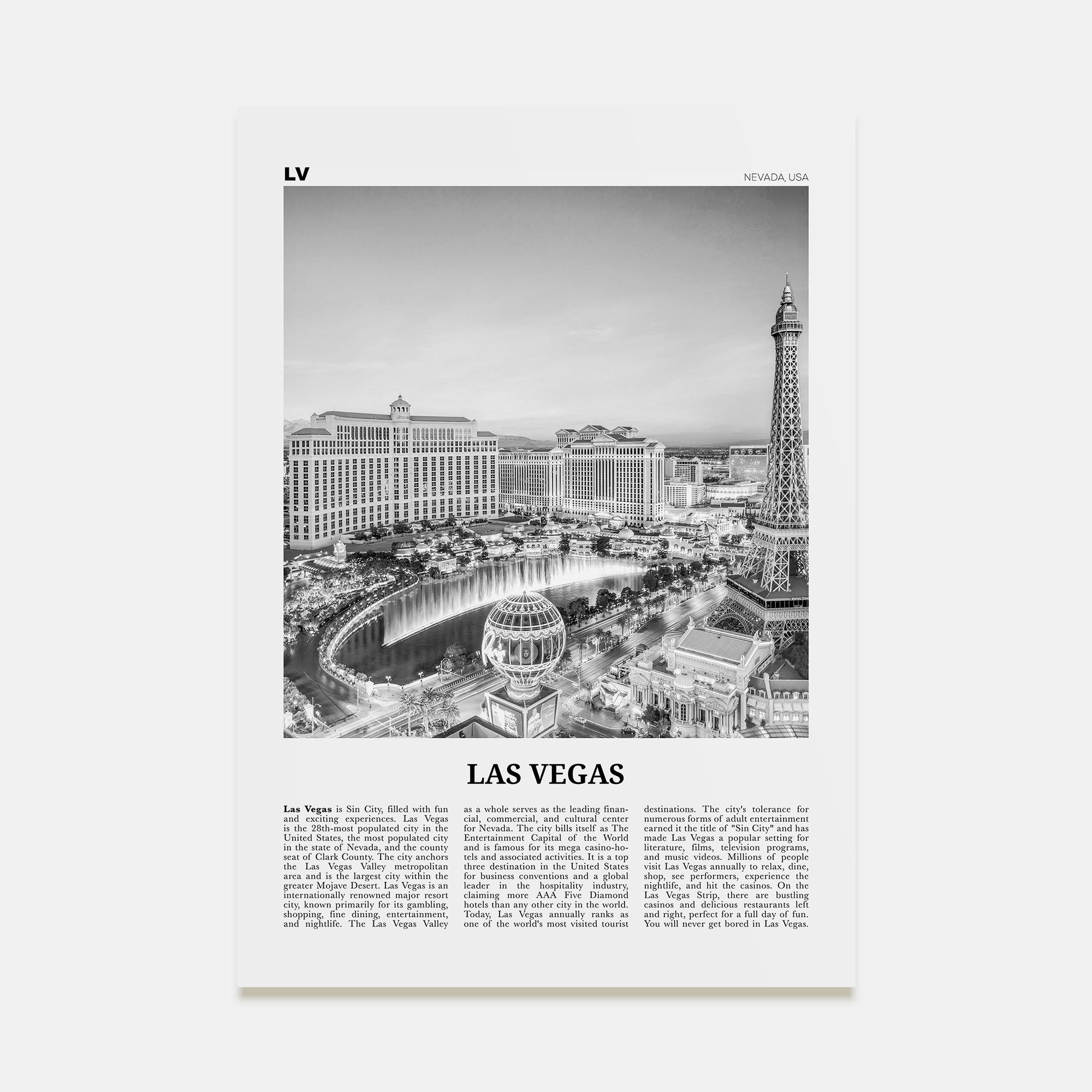 Las Vegas Travel B&W No 1 Poster