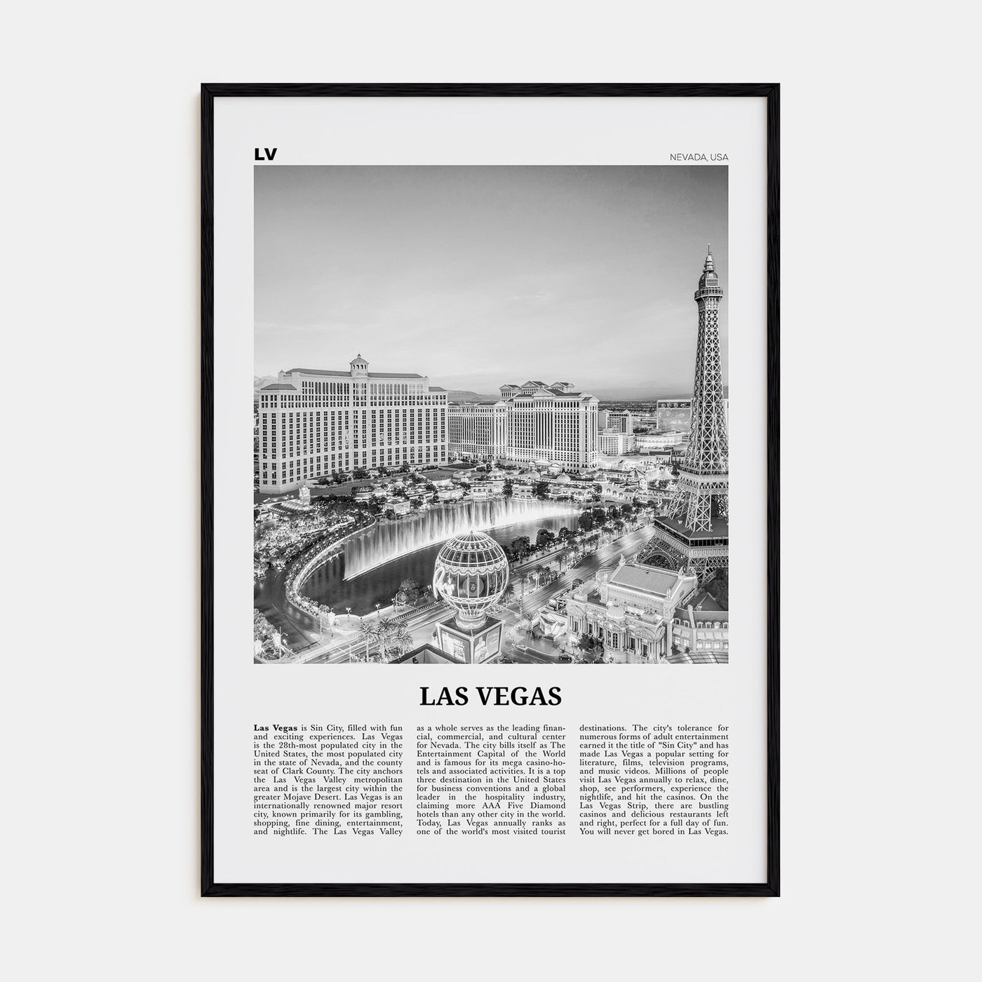 Las Vegas Travel B&W No 1 Poster