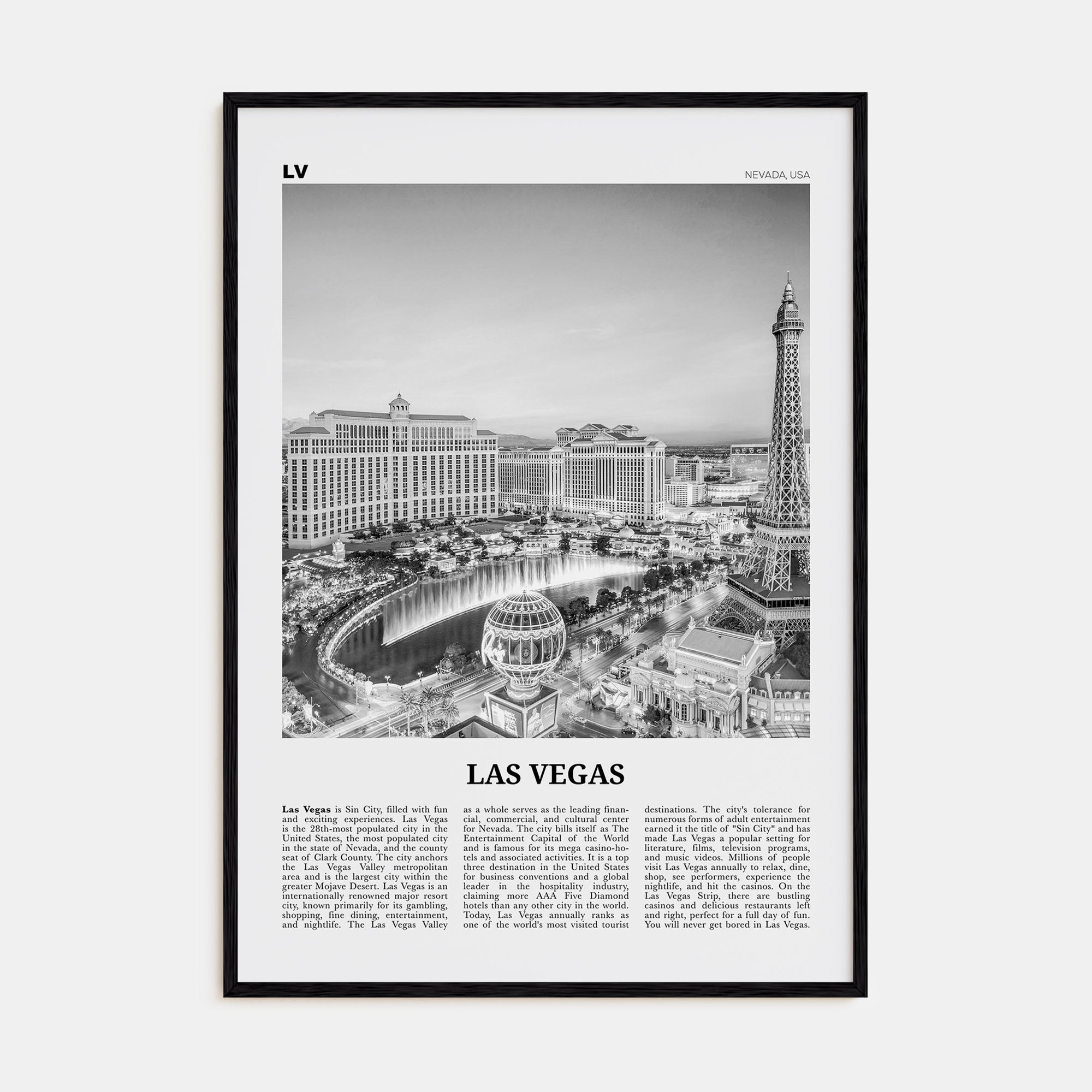 Las Vegas Travel B&W No 1 Poster