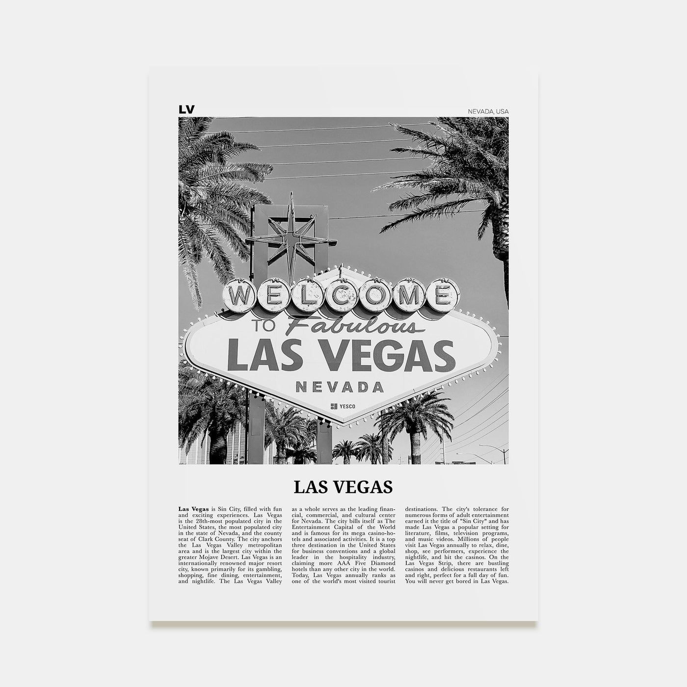 Las Vegas Travel B&W No 3 Poster