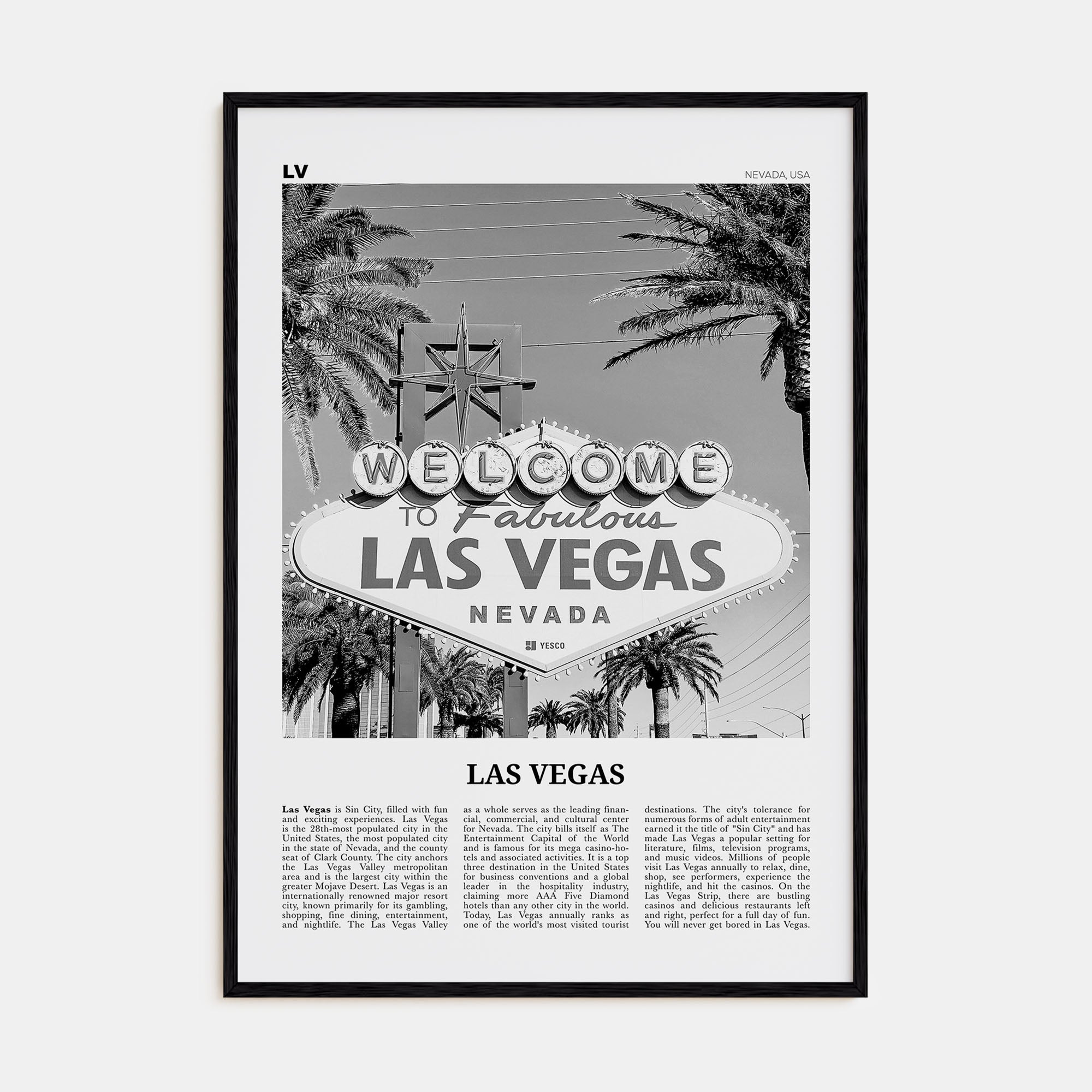 Las Vegas Travel B&W No 3 Poster