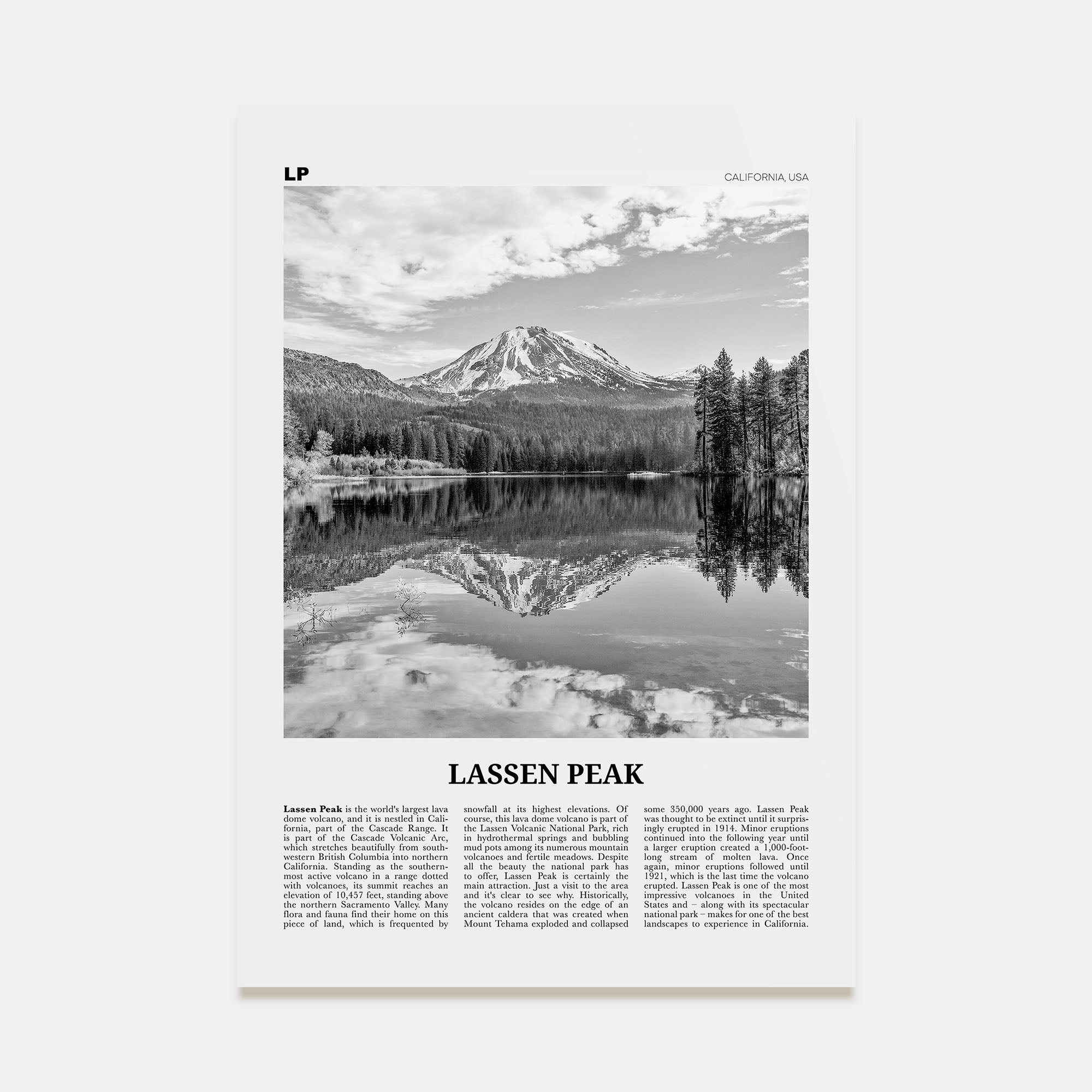 Lassen Peak Travel B&W Poster