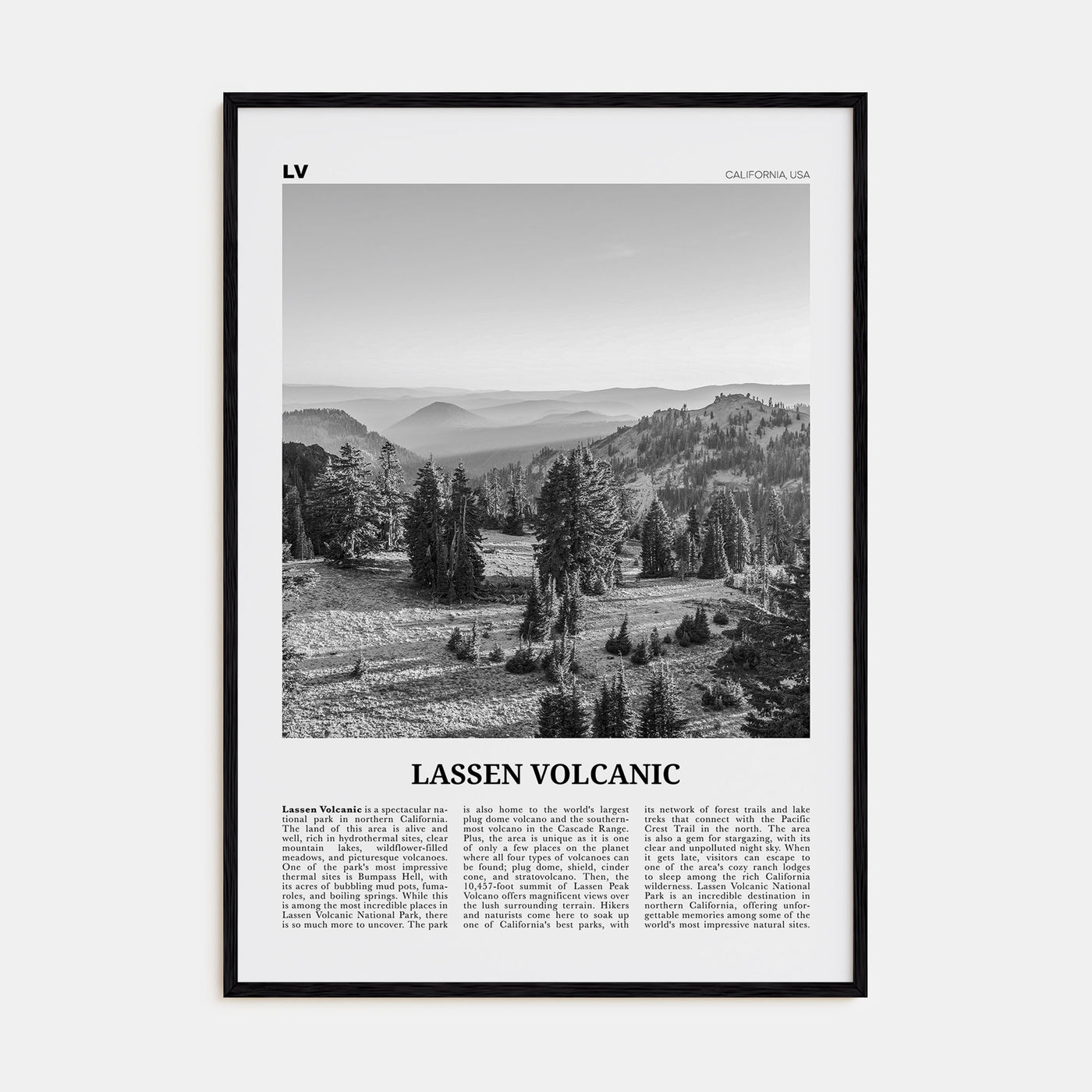 Lassen Volcanic National Park Travel B&W Poster