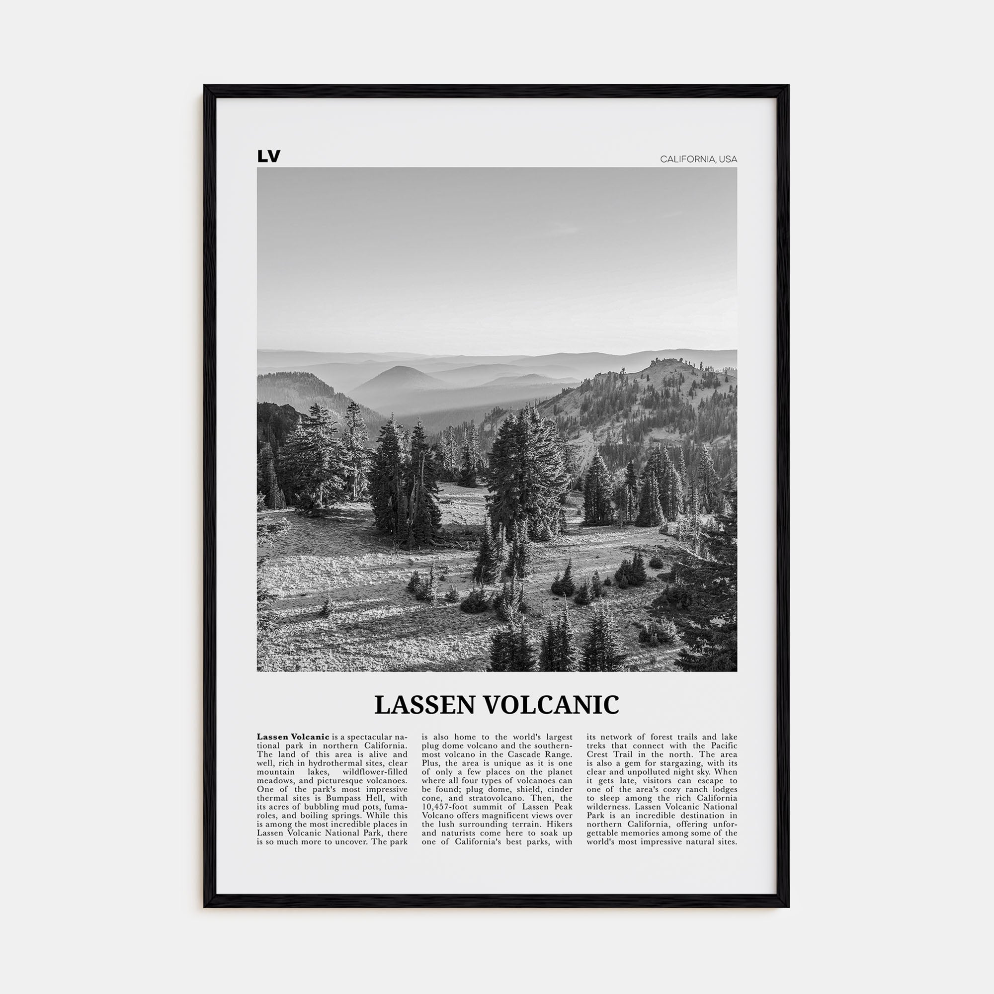 Lassen Volcanic National Park Travel B&W Poster