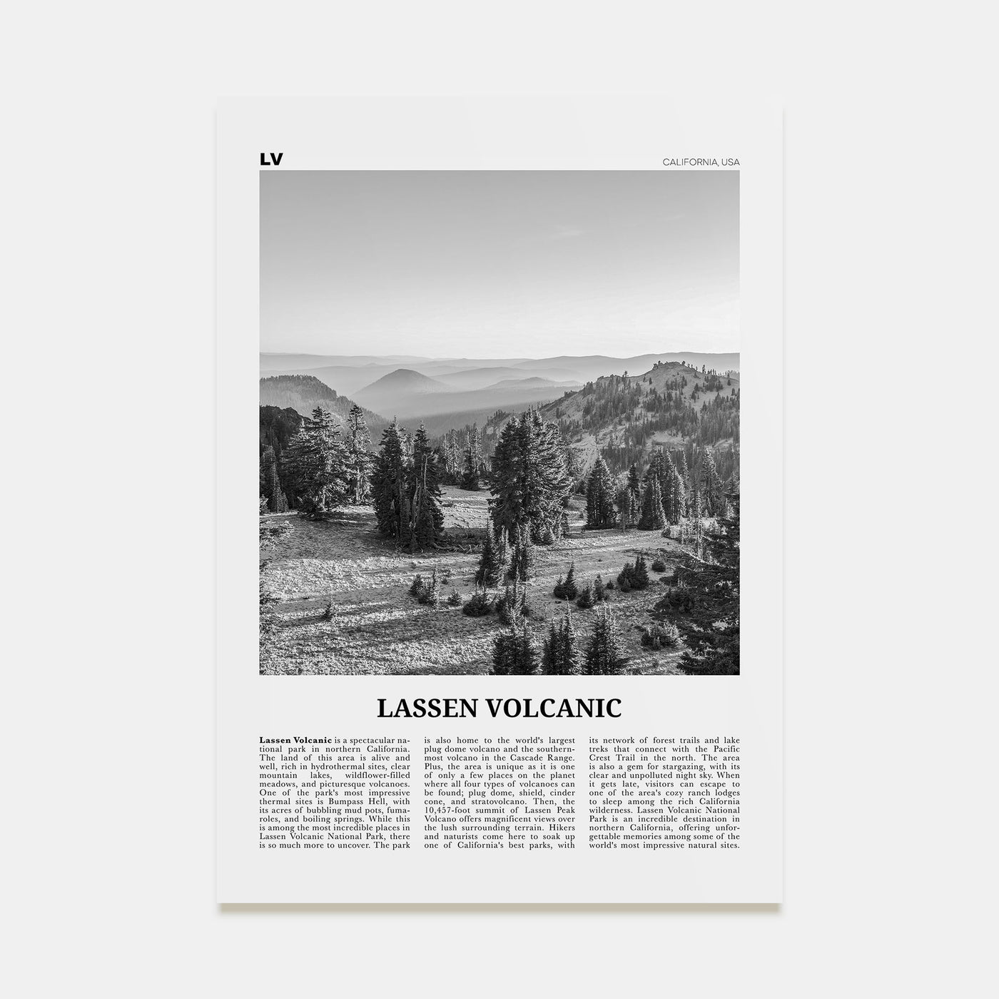 Lassen Volcanic National Park Travel B&W Poster